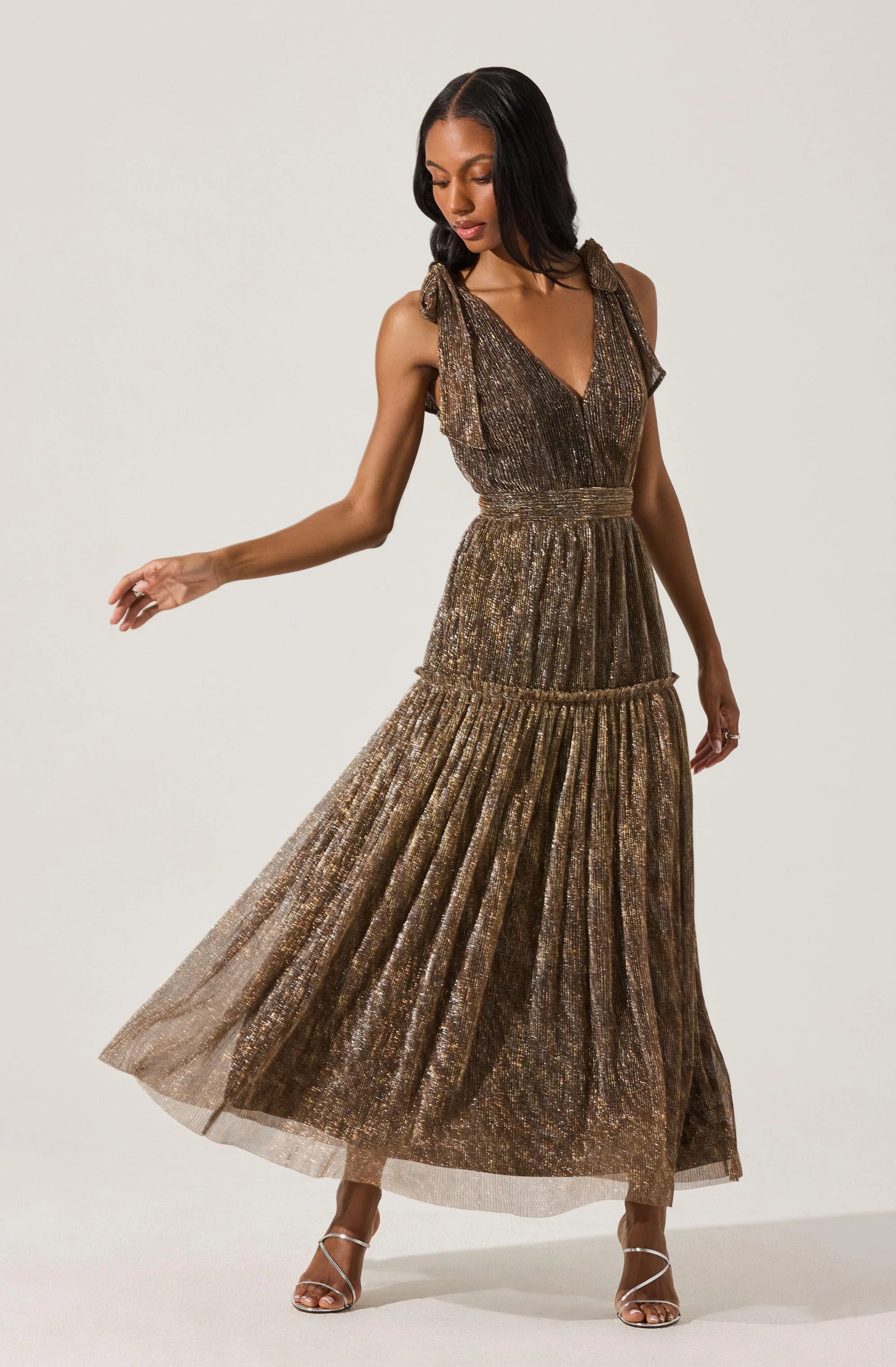 Desma Metallic V-Neck Maxi Dress