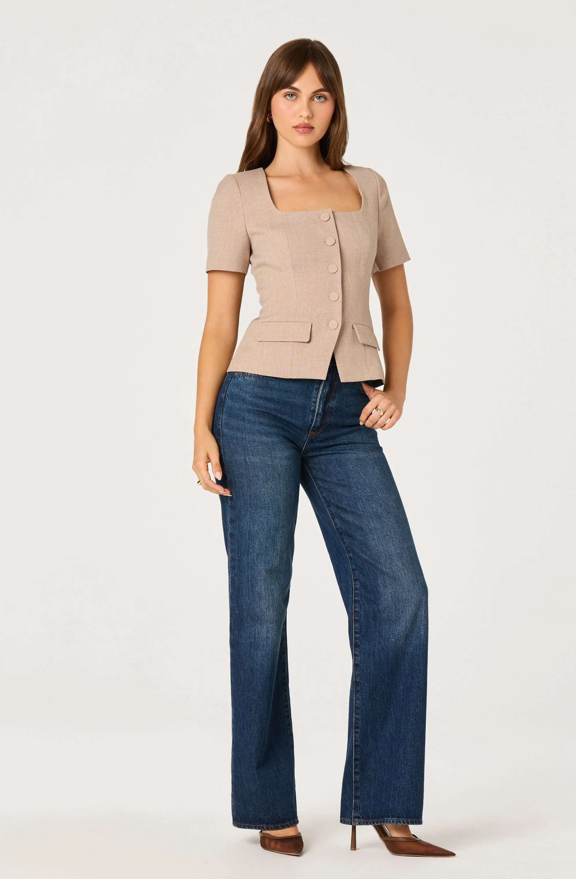 Short Sleeve Square Neck Blazer