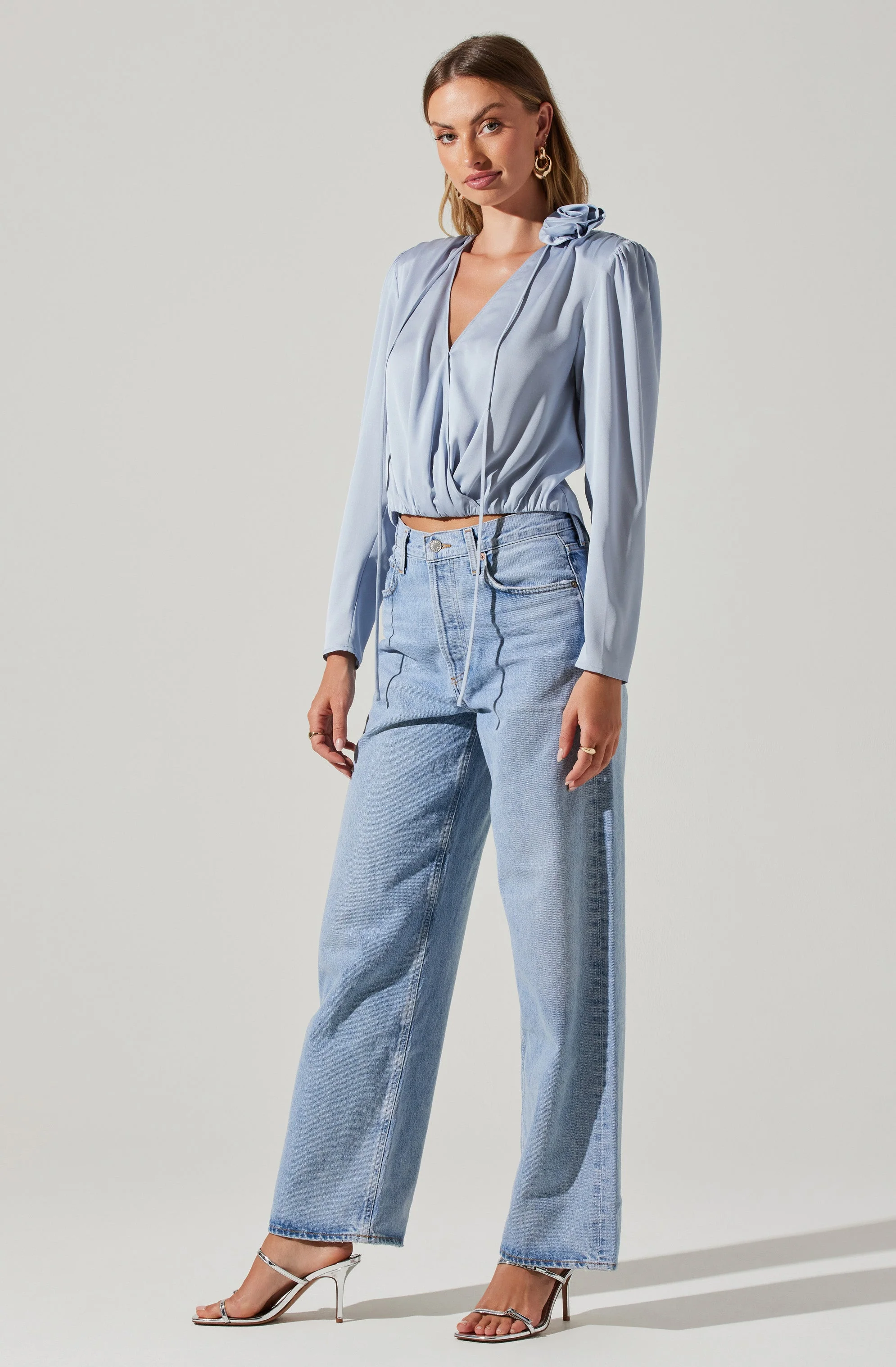 Lovisa Satin Long Sleeve Corsage Top