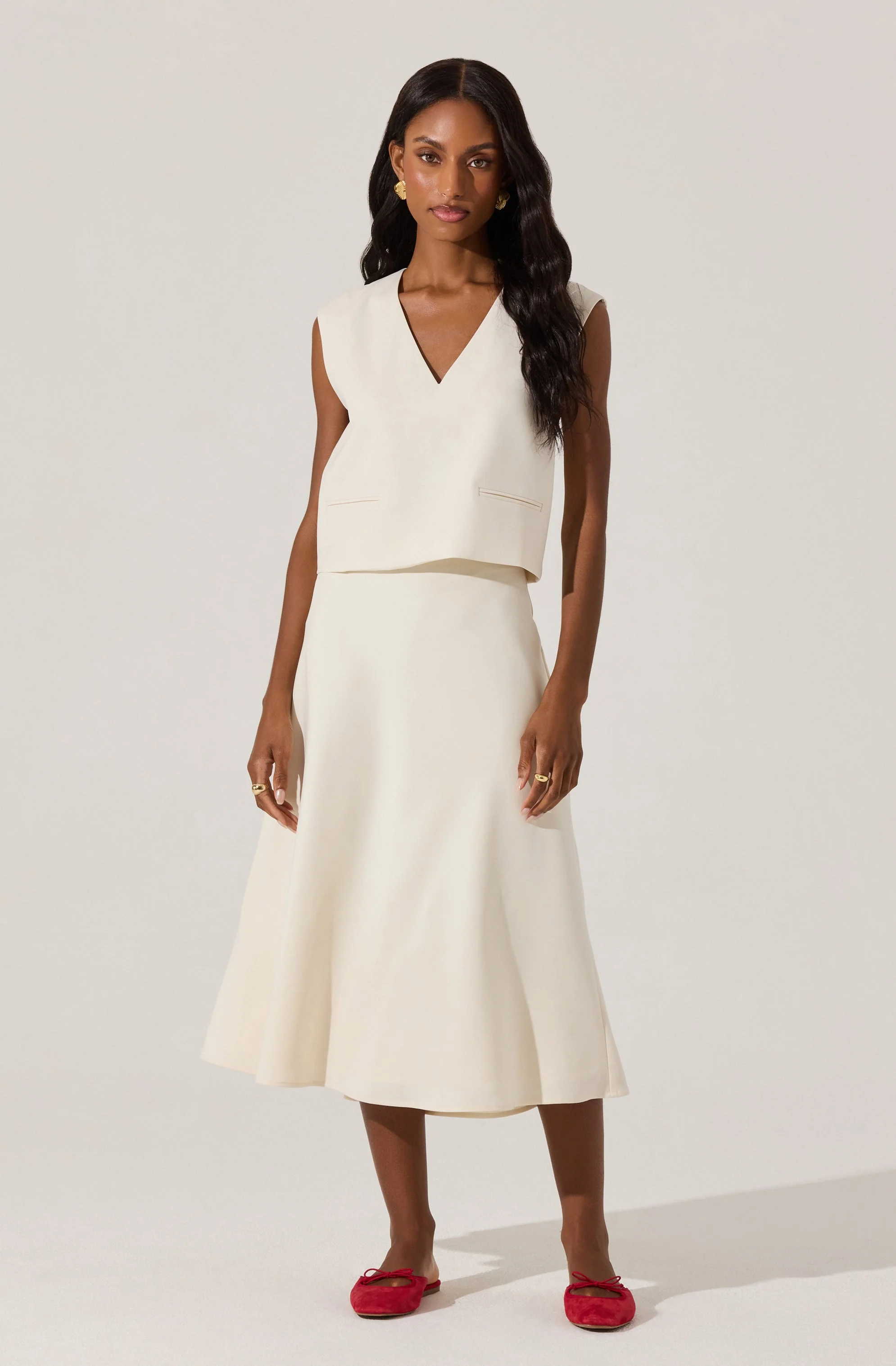 Woven A-Line Midi Skirt