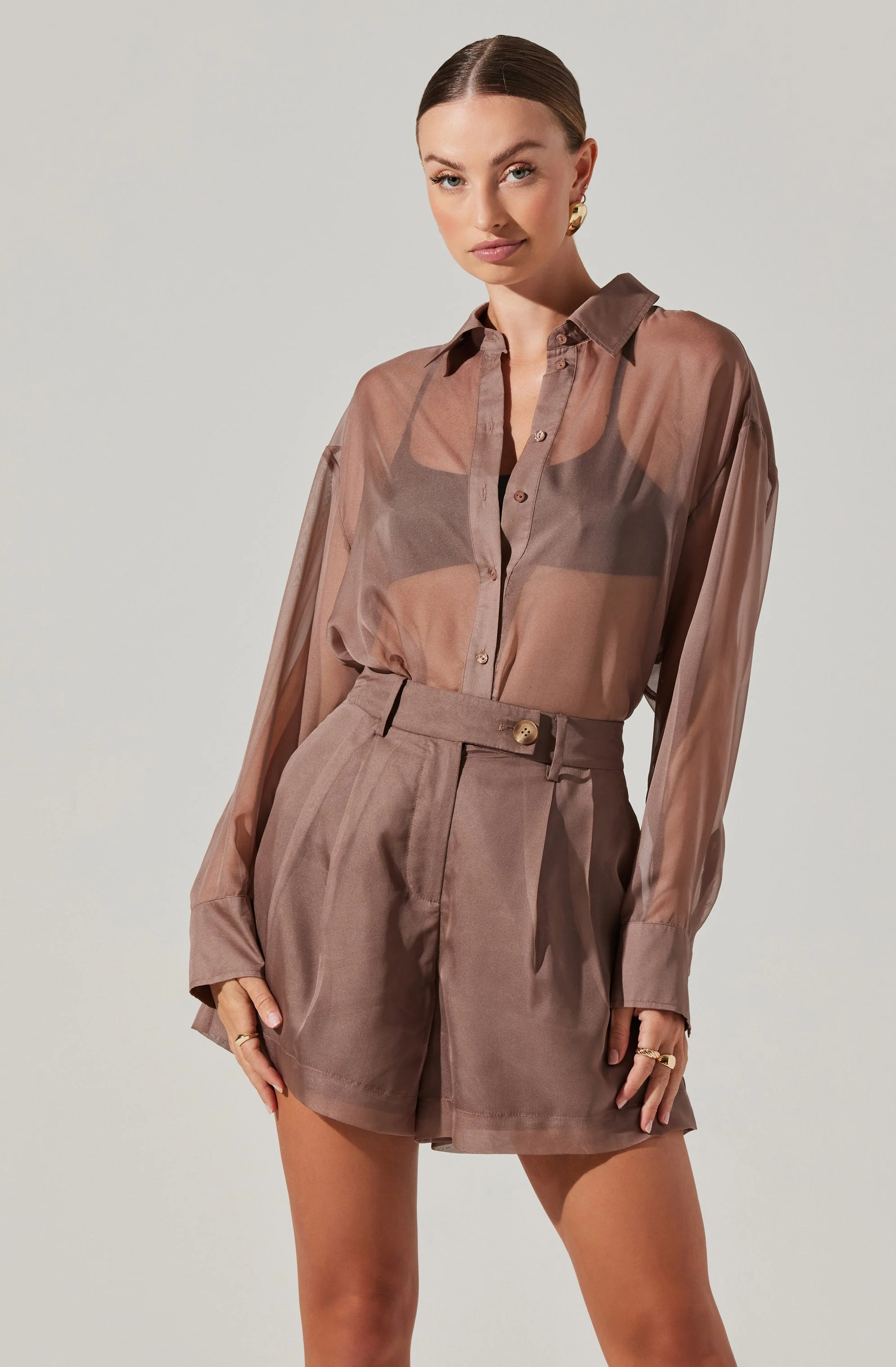 Evie Sheer Button Up Top