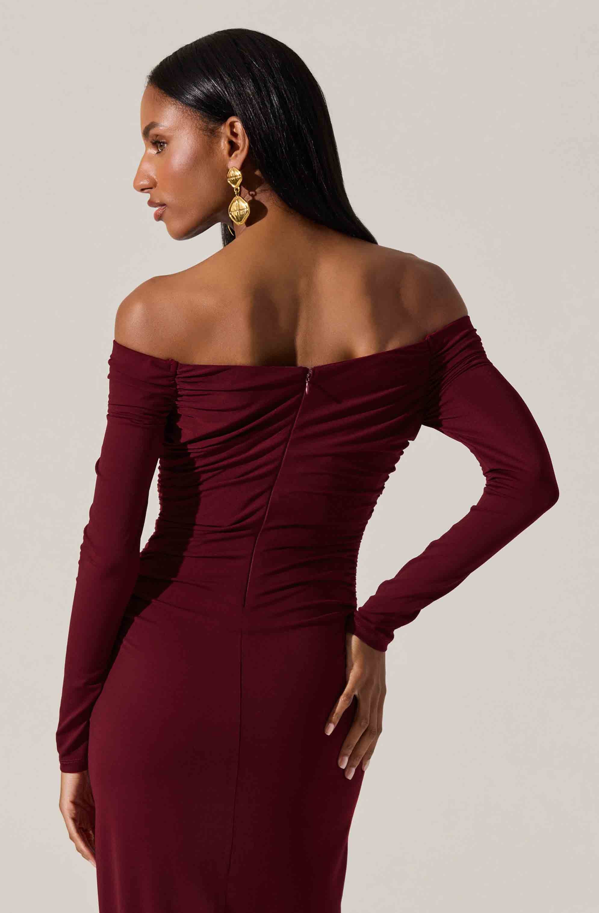Lovinia Ruched Off Shoulder Dress