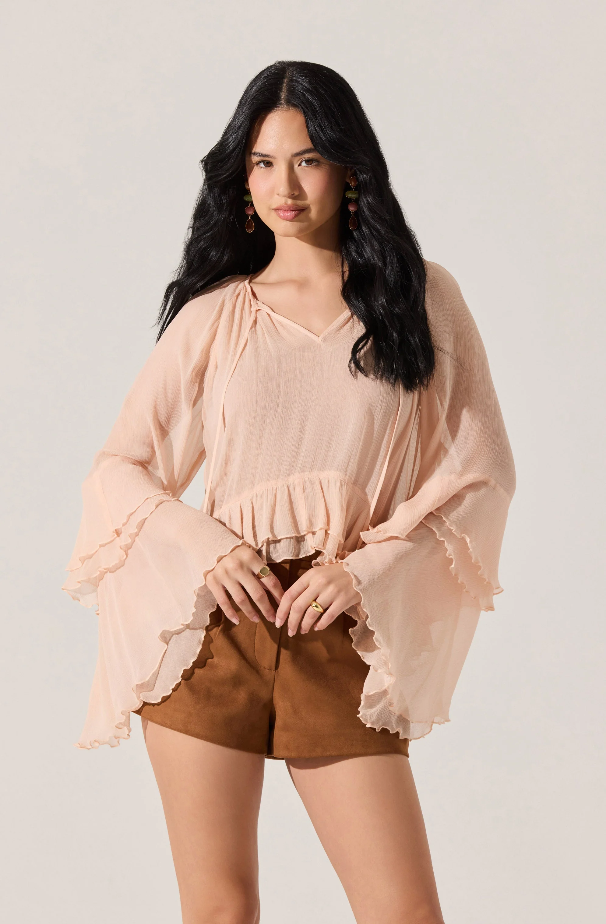 Margaery Sheer Ruffle Peplum Top