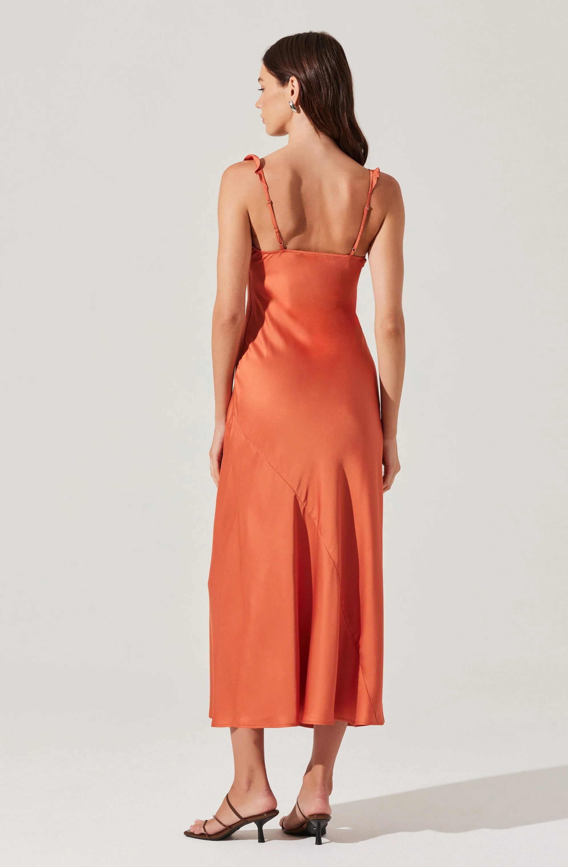 Zoie Satin Ruffle Midi Dress