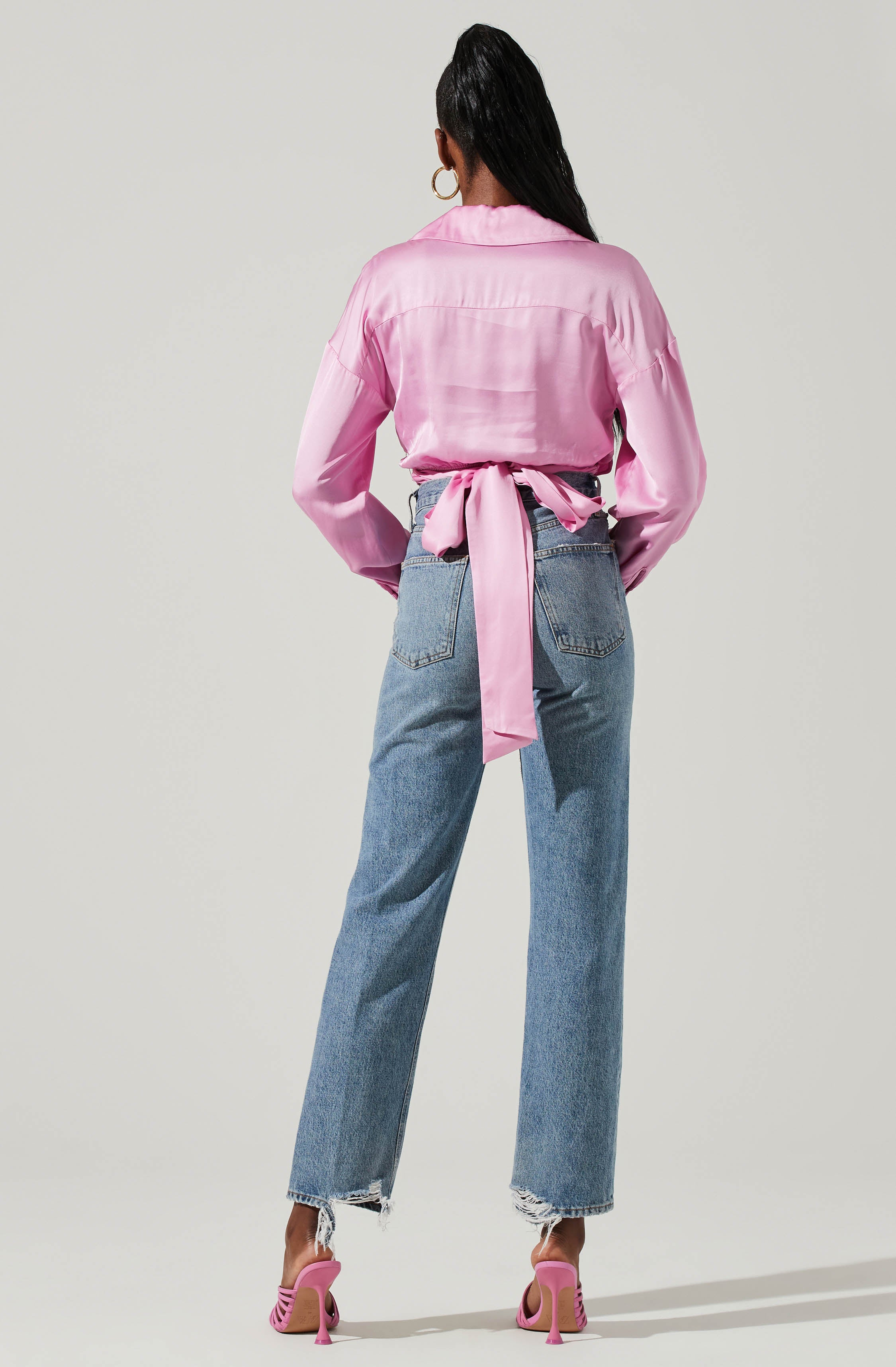 Loretta Satin Cropped Tie Waist Top