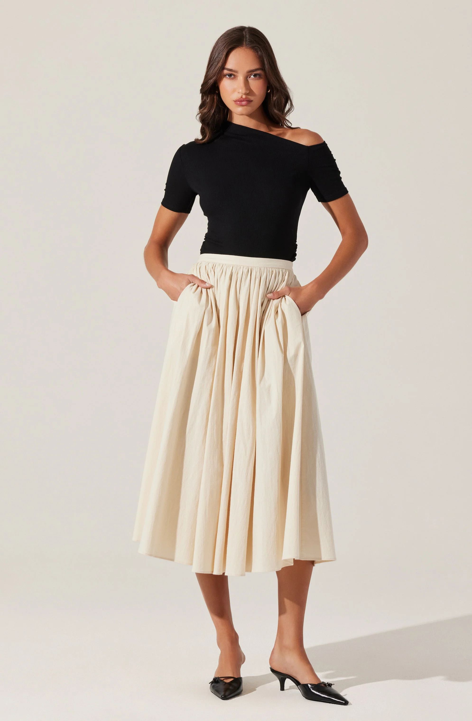 Ash Ribbed Off Shoulder Top