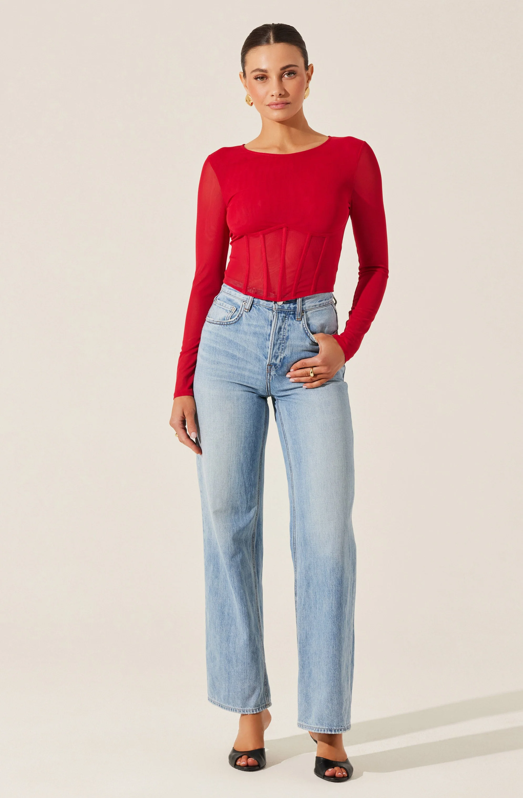 Long Sleeve Mesh Corset Top