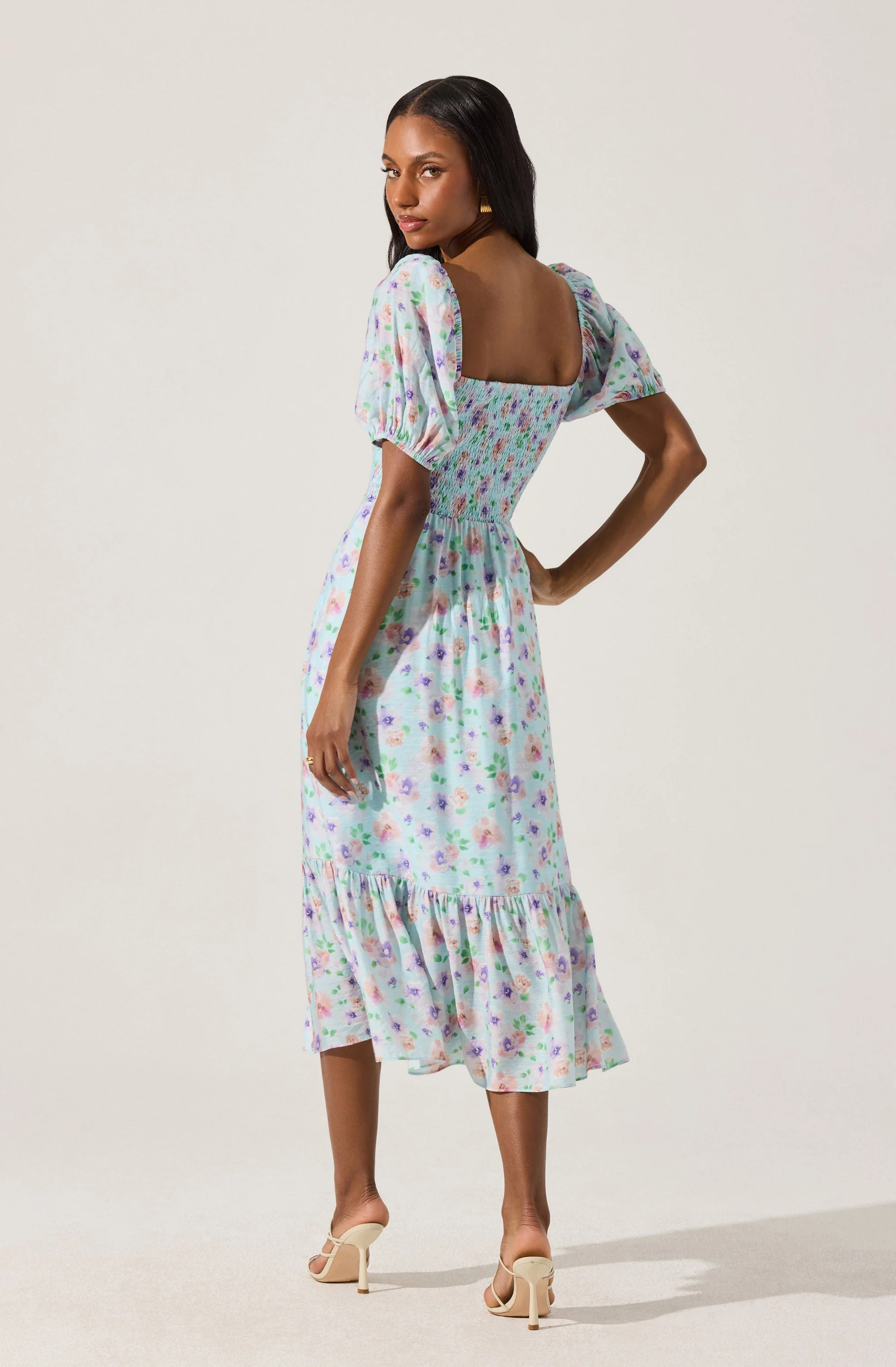 Lace Trim Bustier Floral Midi Dress