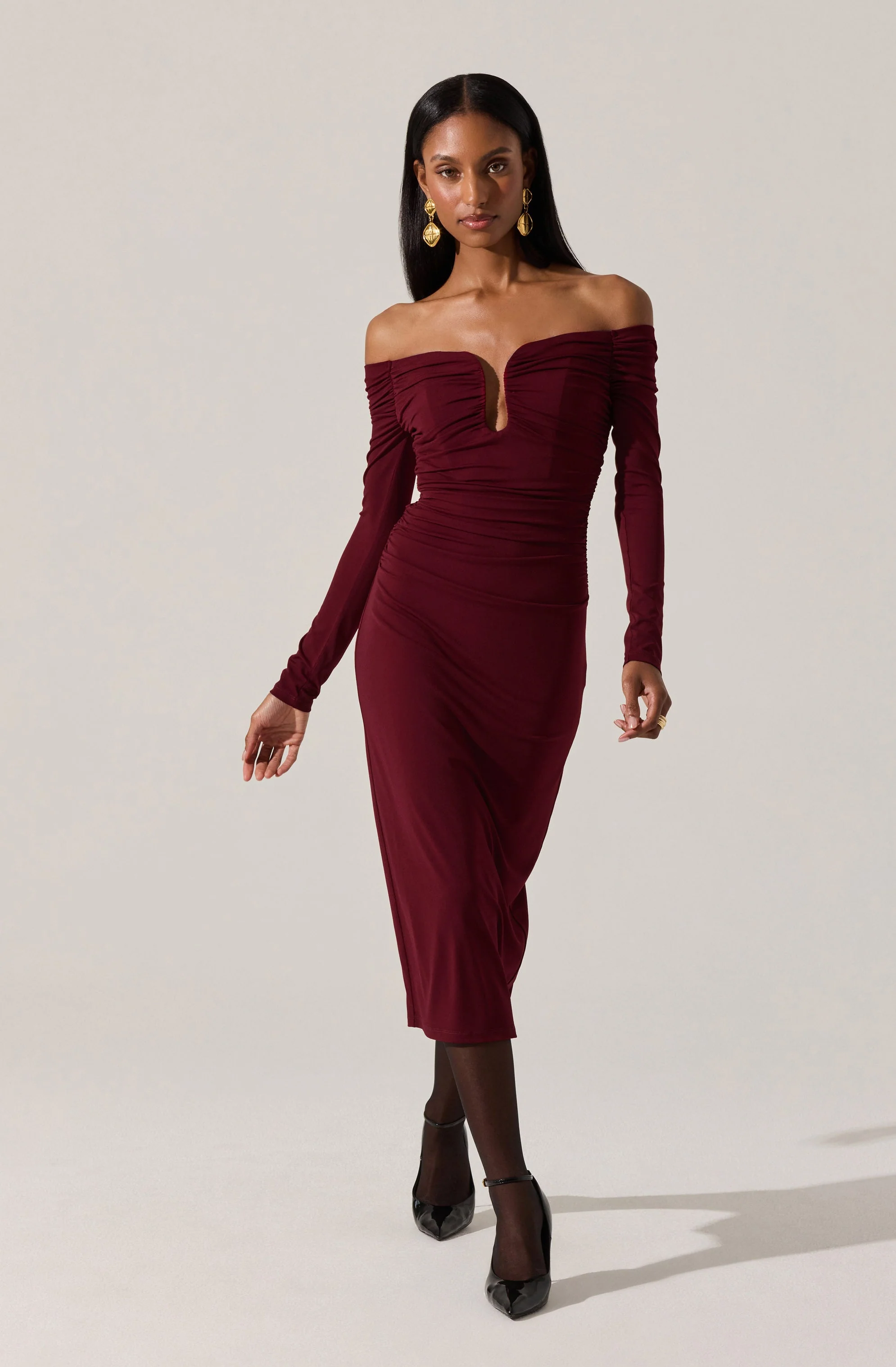 Lovinia Ruched Off Shoulder Dress