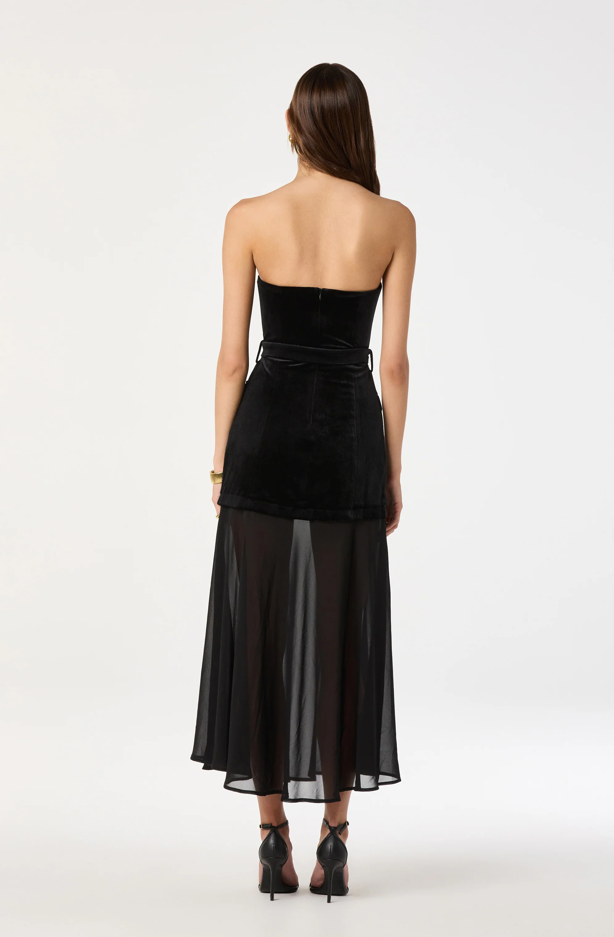 Strapless Contrast Velvet Belted Dress