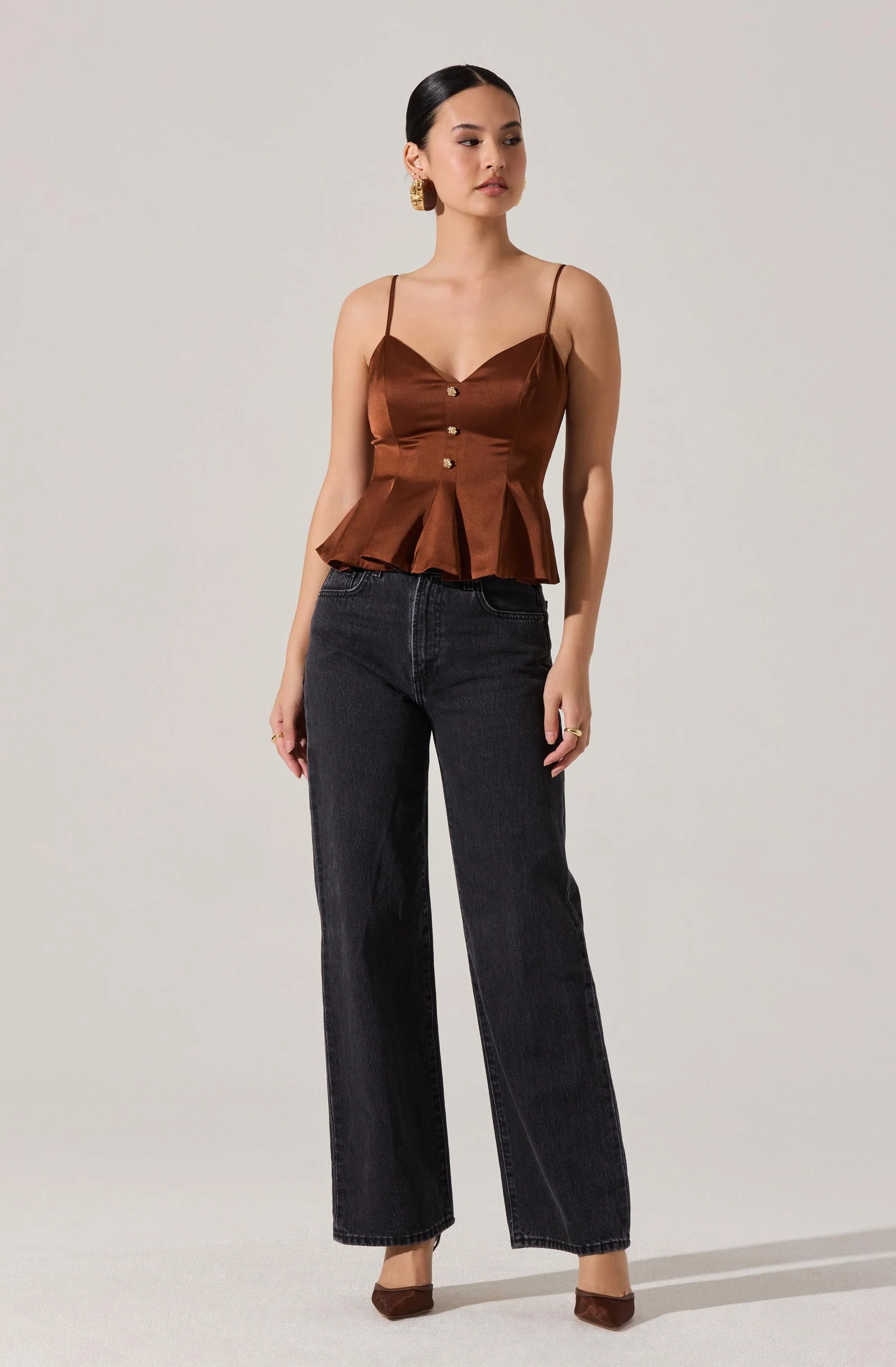 Paislee Satin Pleated Peplum Top