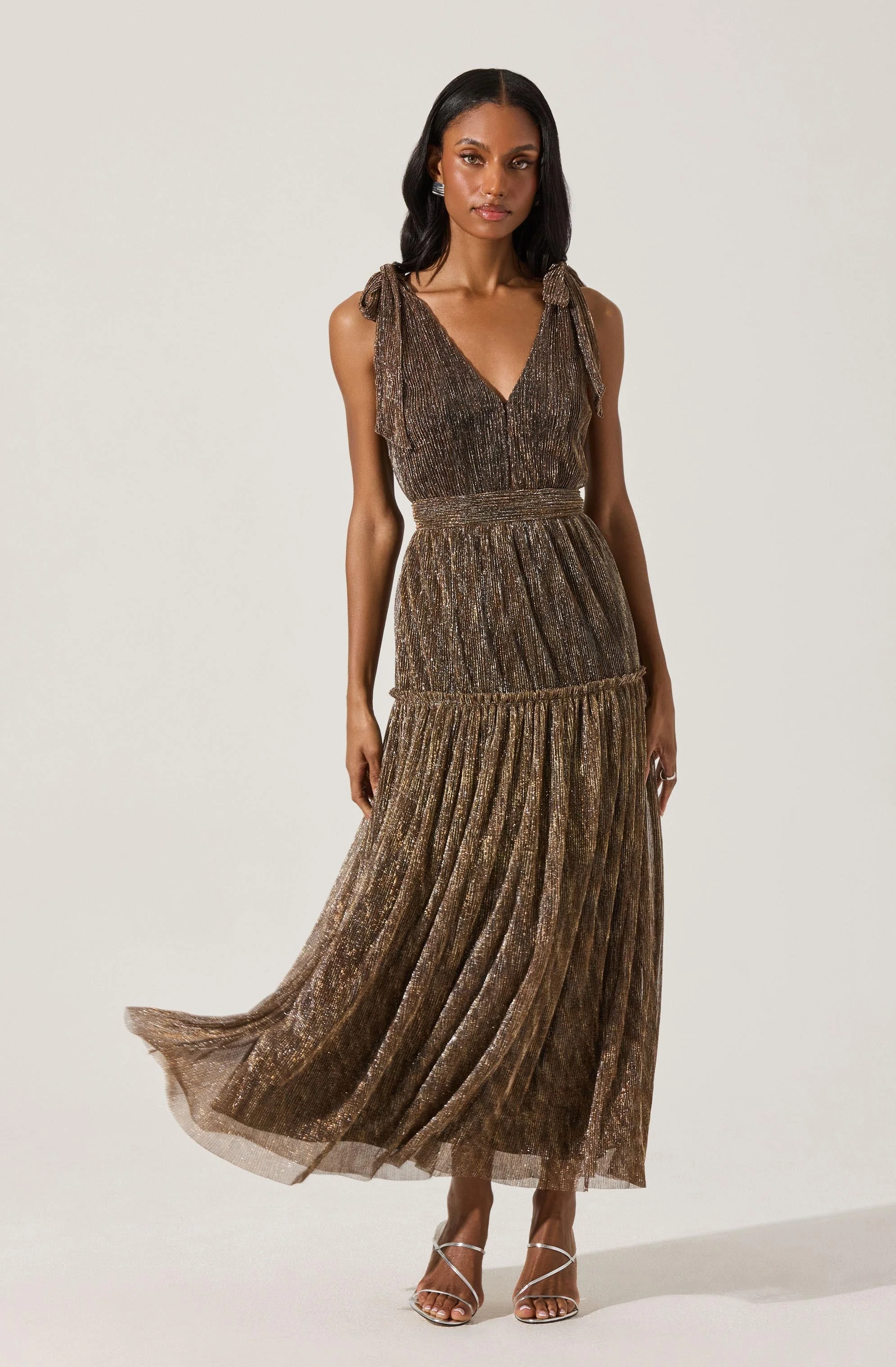 Desma Metallic V-Neck Maxi Dress