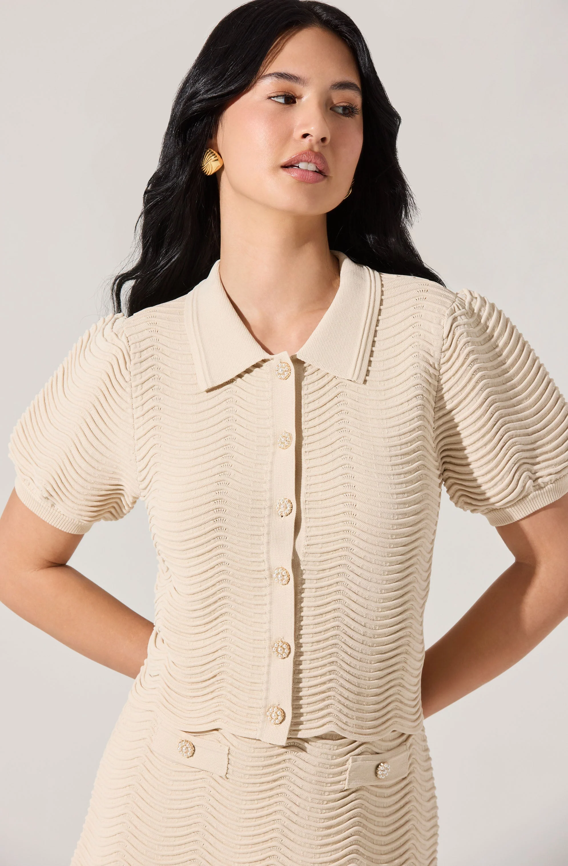 Perrine Scalloped Short Sleeve Cardigan