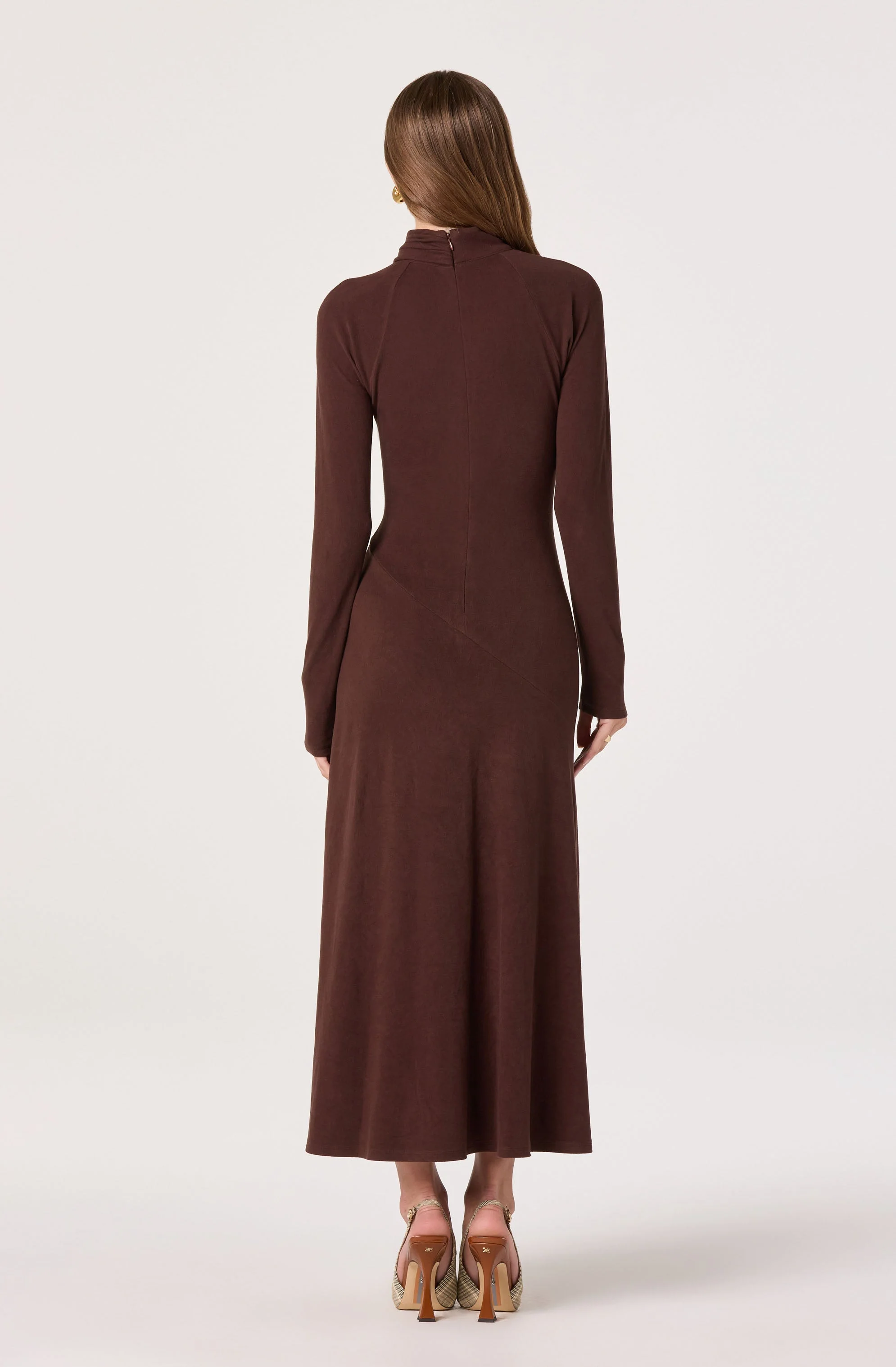 Asymmetric Draped Mock Neck Dress