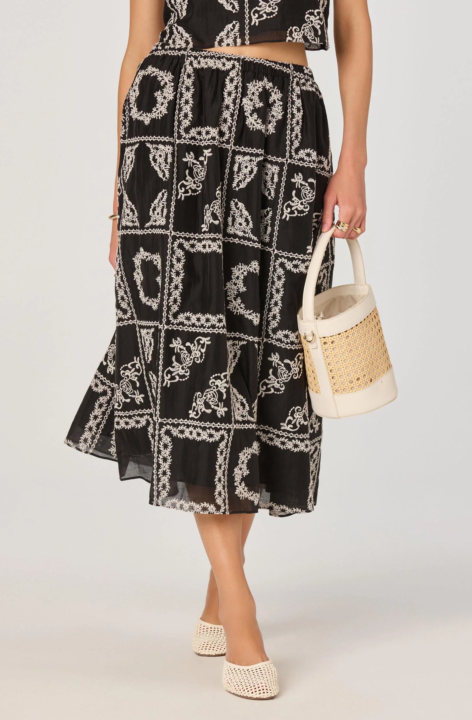 Embroidered Cutwork Midi Skirt