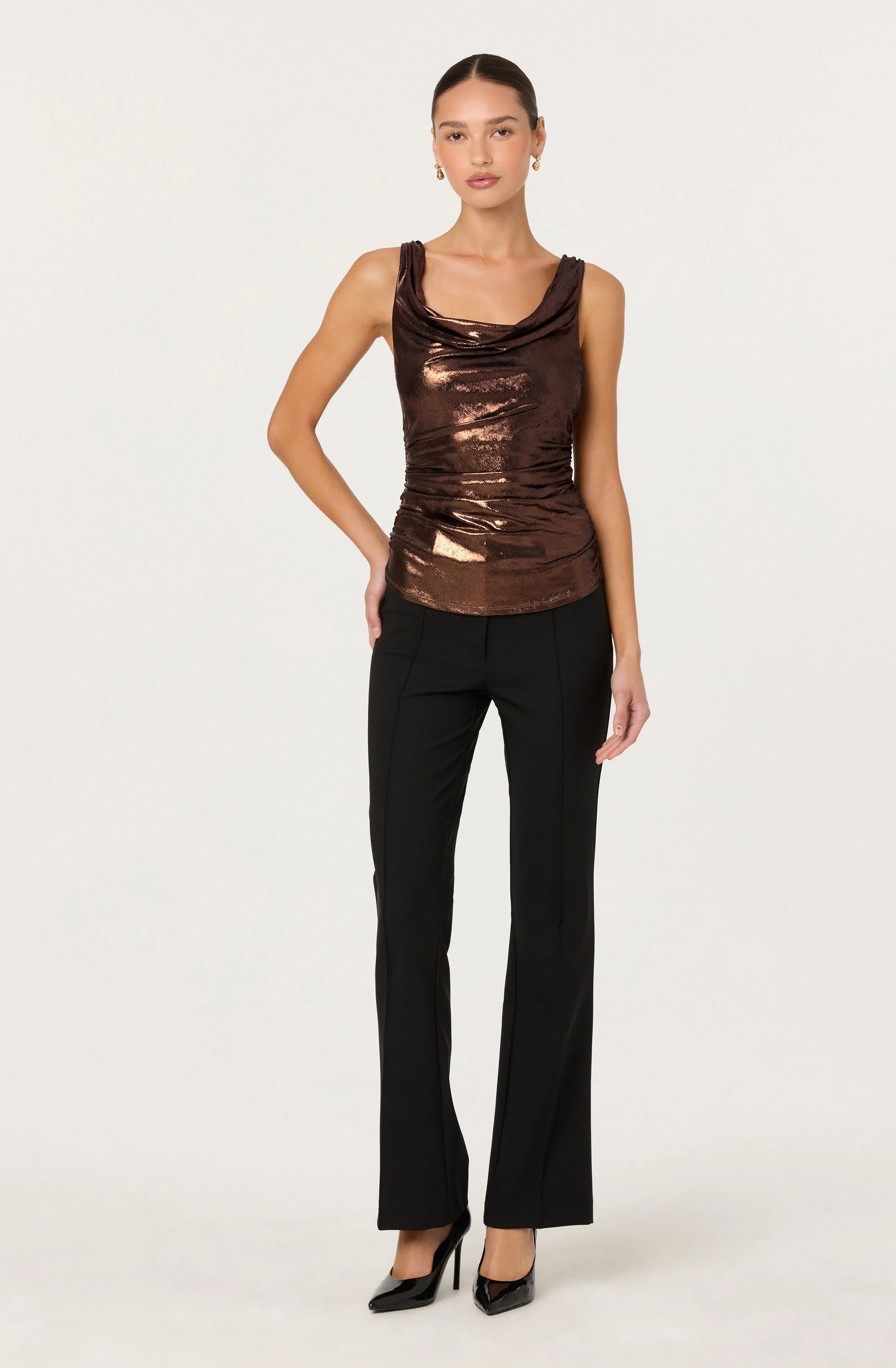 Leanne Metallic Cowl Neck Top