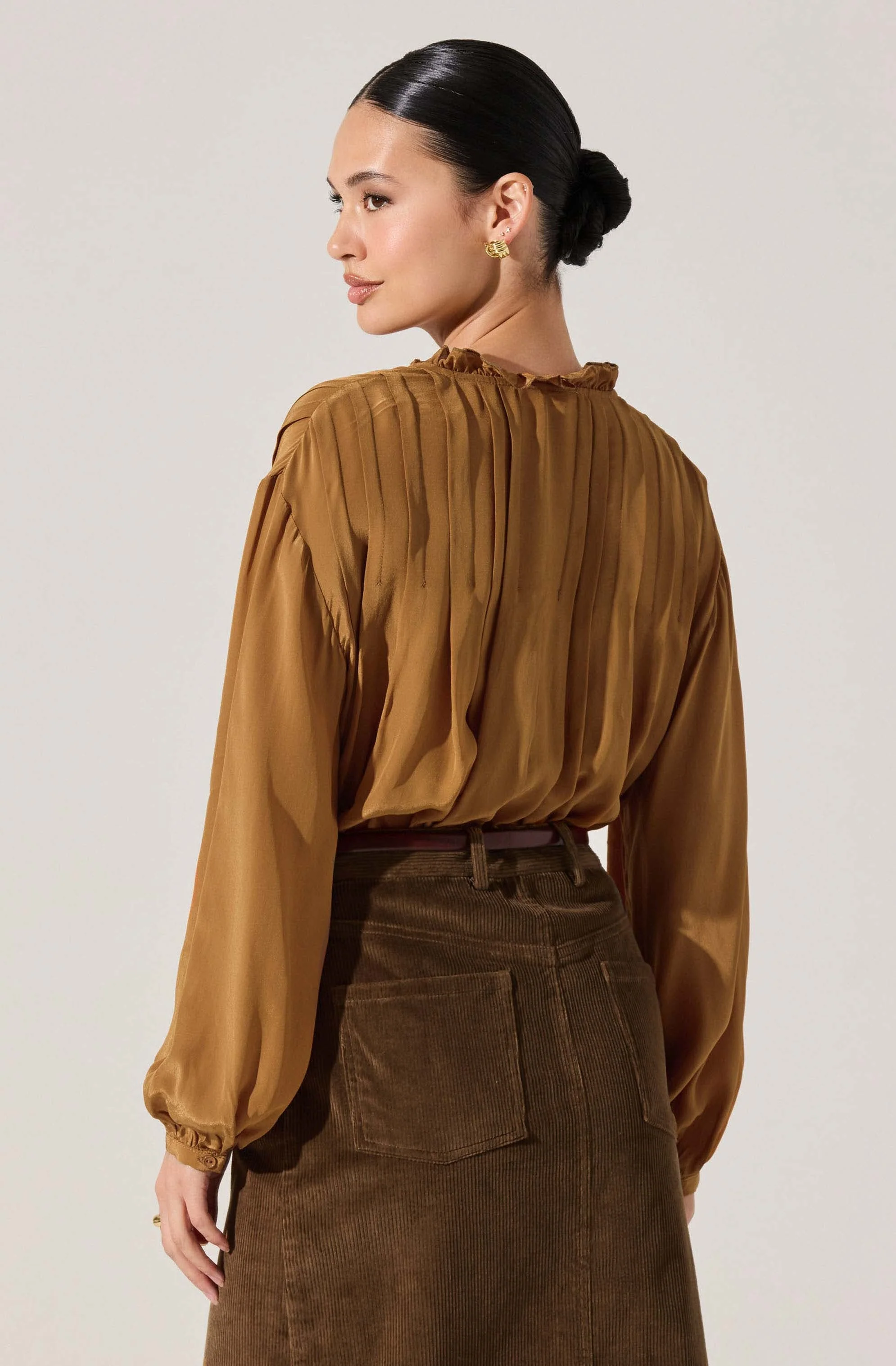 Ashton Pleated Ruffle Trim Top