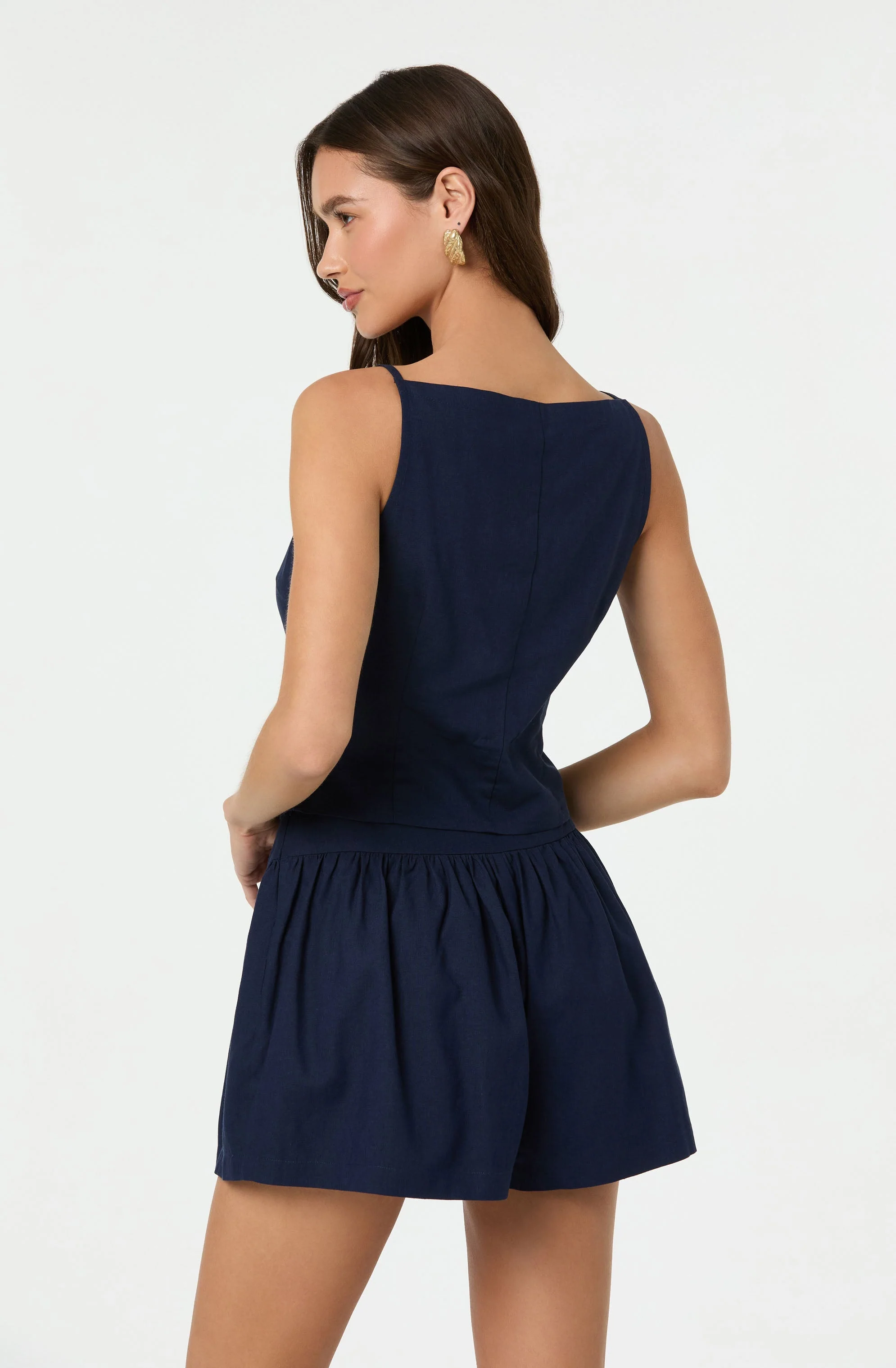 Linen-Blend Boat Neck Top