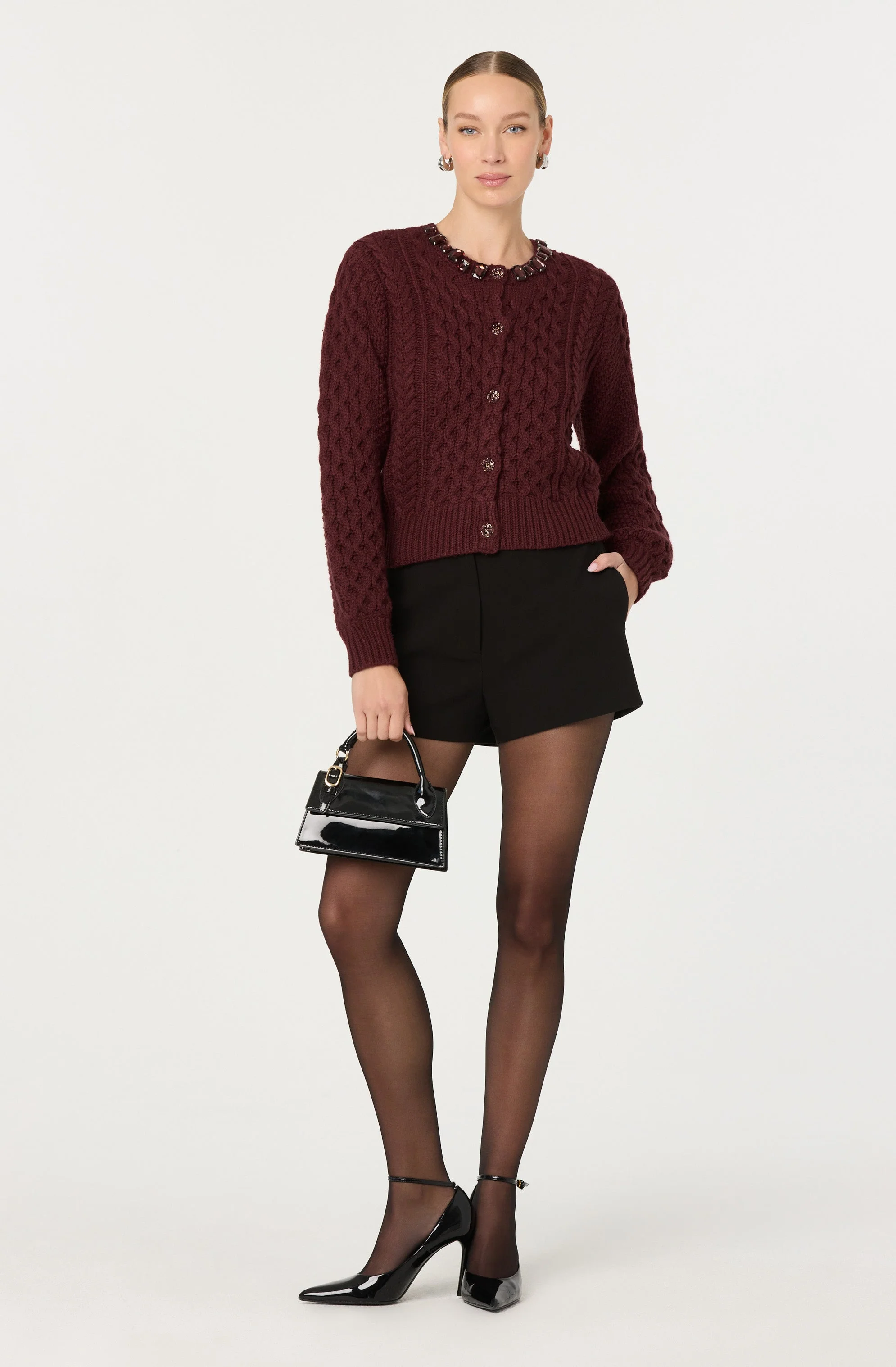 Cathryn Embellished Cable Knit Cardigan