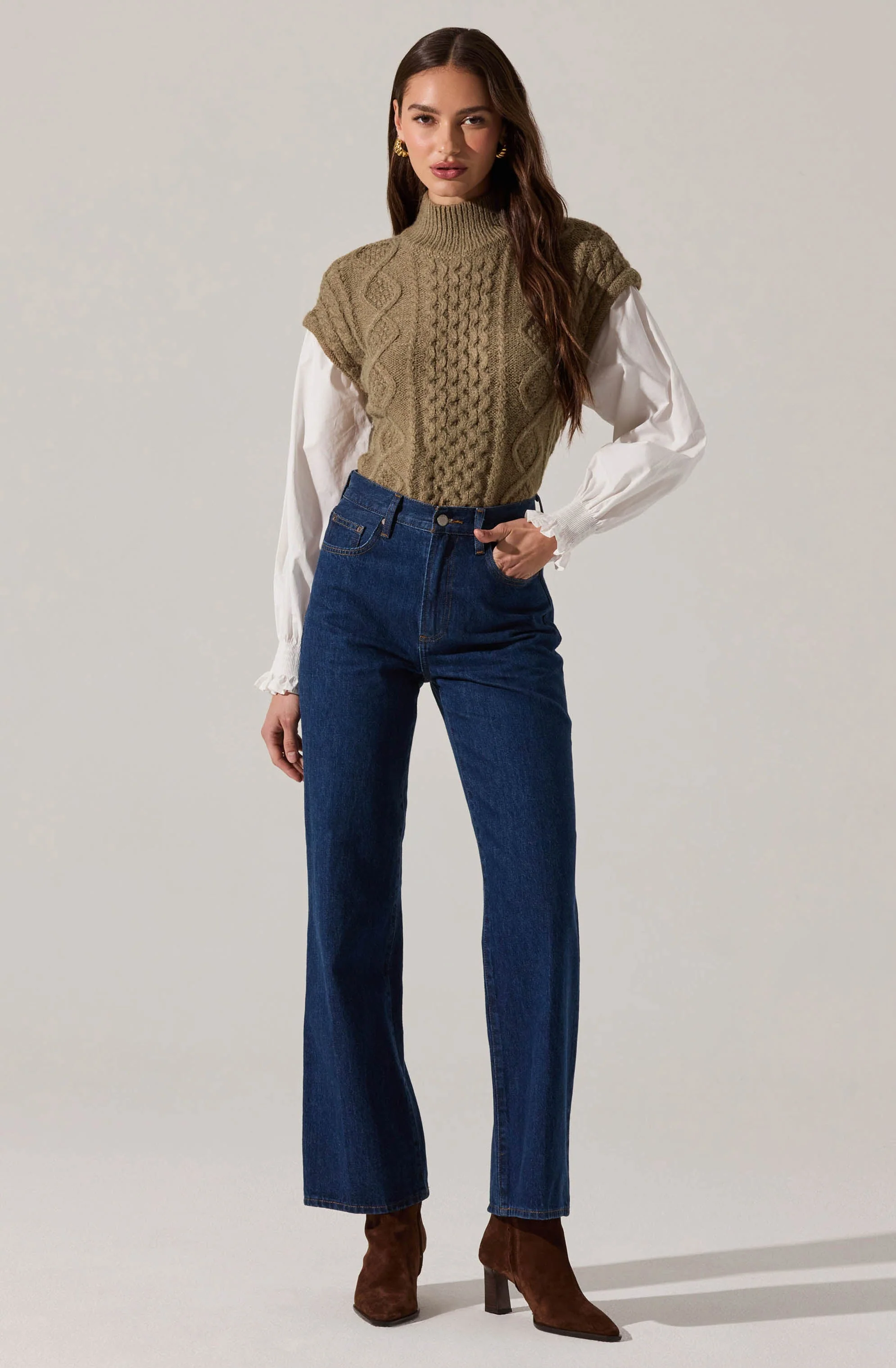 Angeline Contrast Cable Knit Sweater