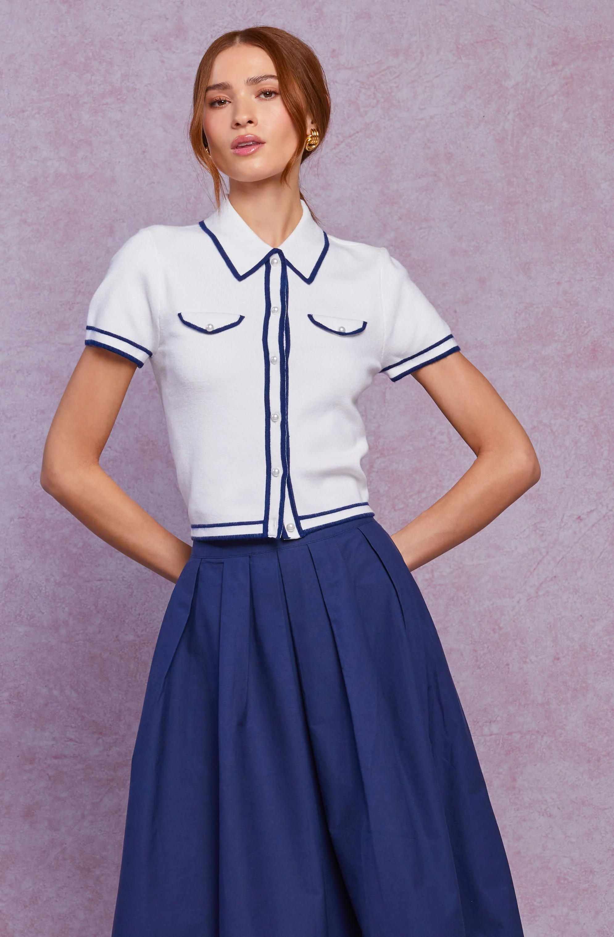 Contrast Trim Cropped Sweater