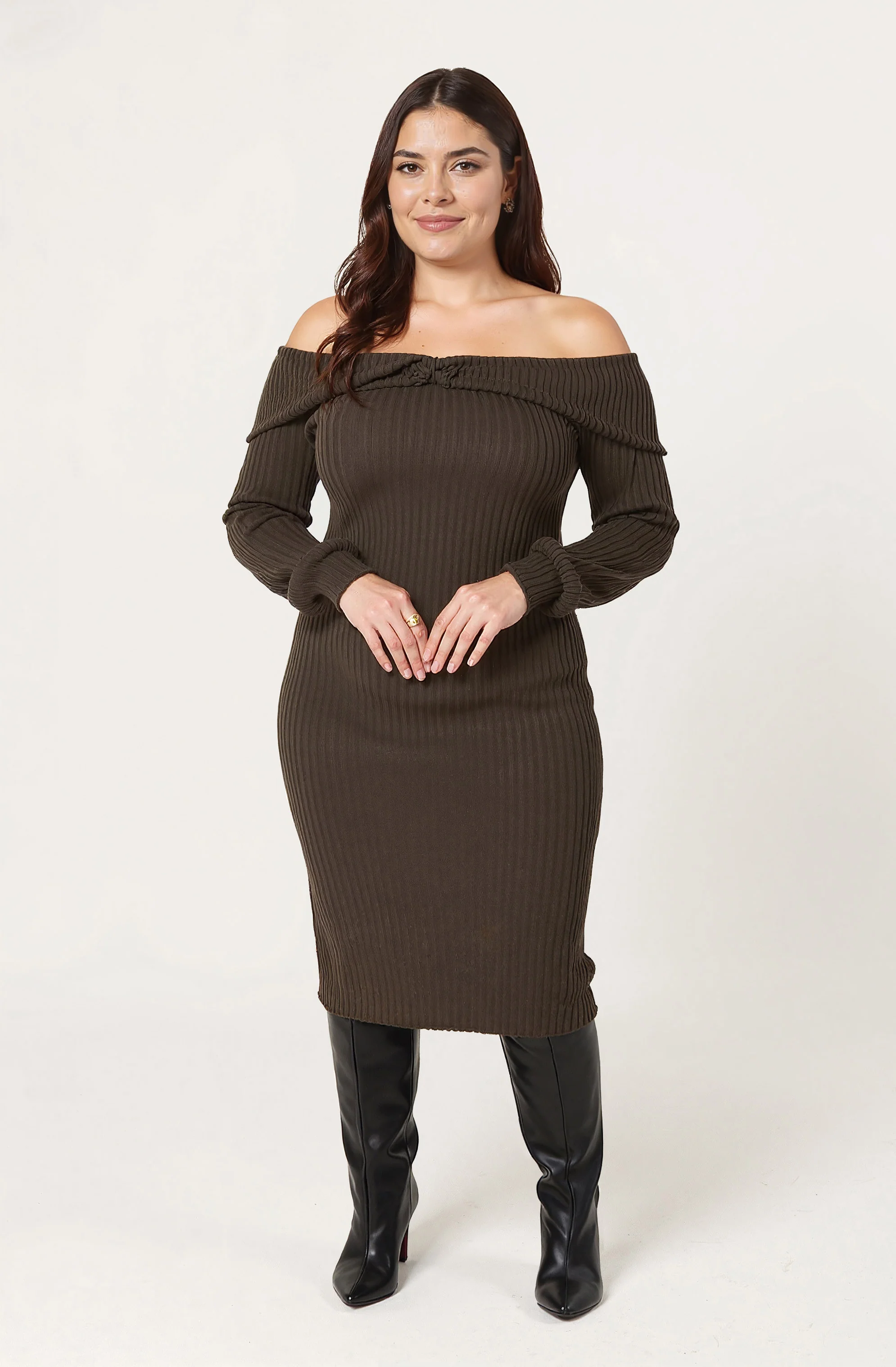 Tilde Off Shoulder Midi Sweater Dress