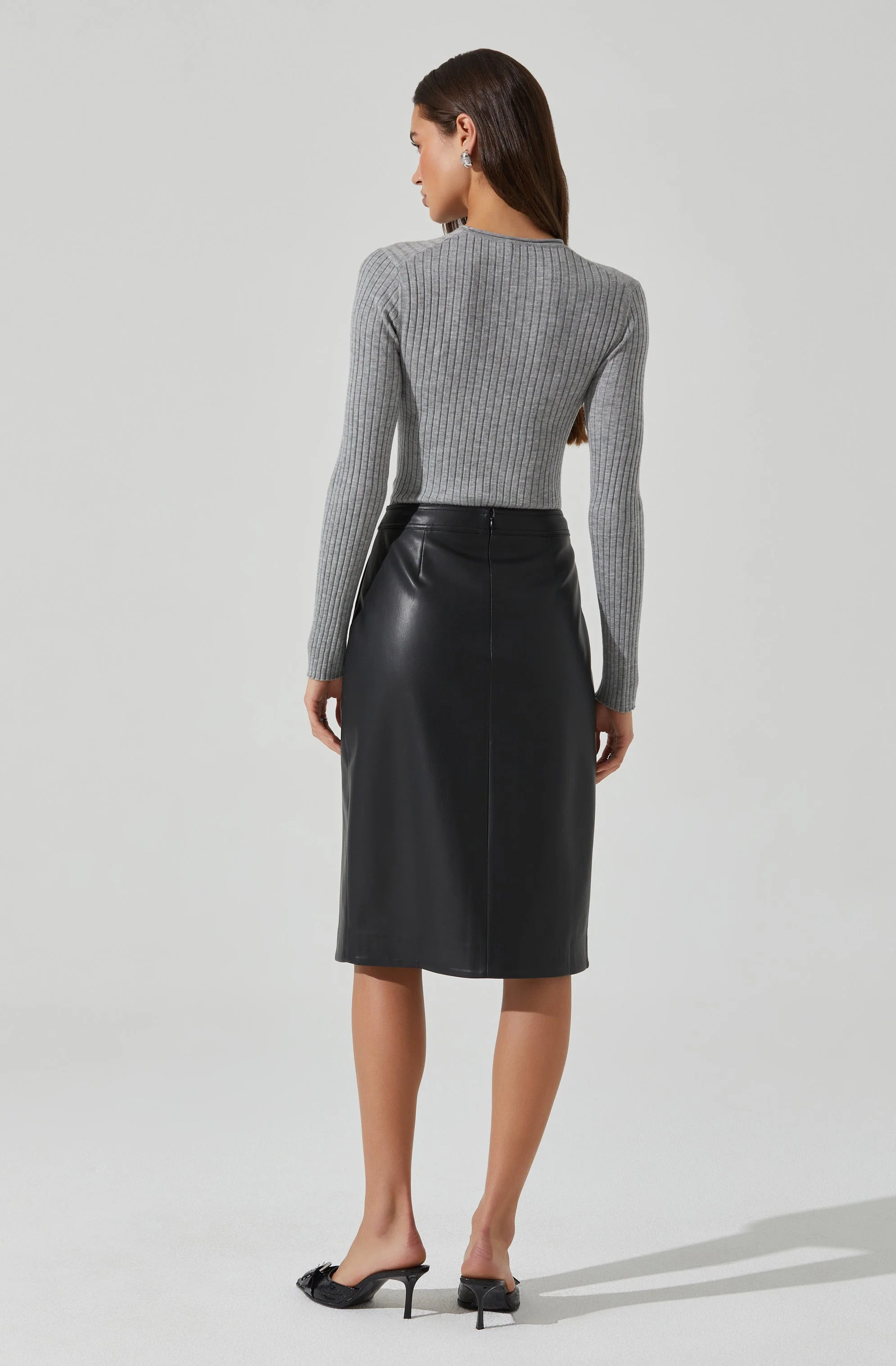 Ladonne Faux Leather Midi Skirt