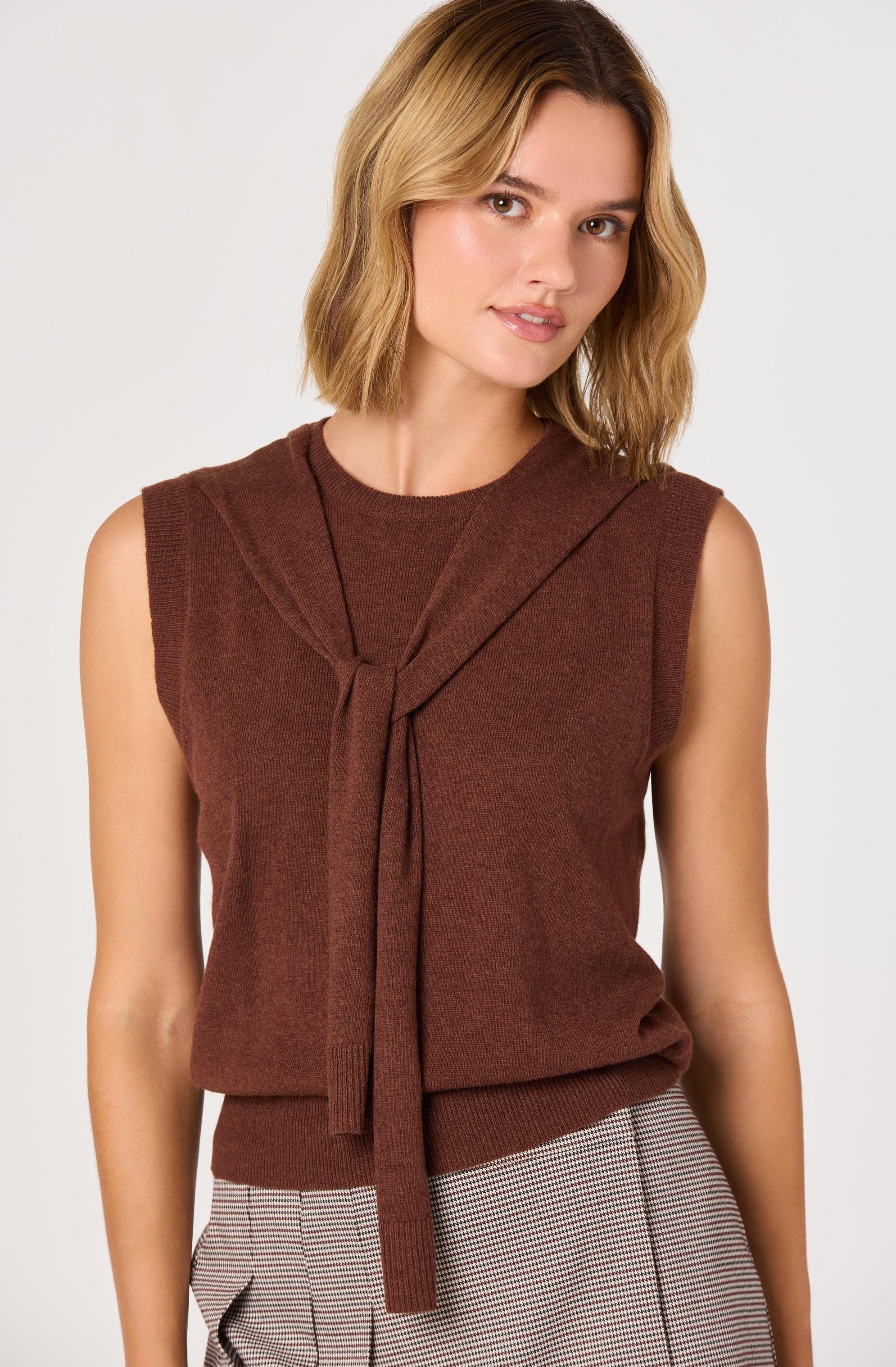 Sleeveless Layered Scarf Sweater