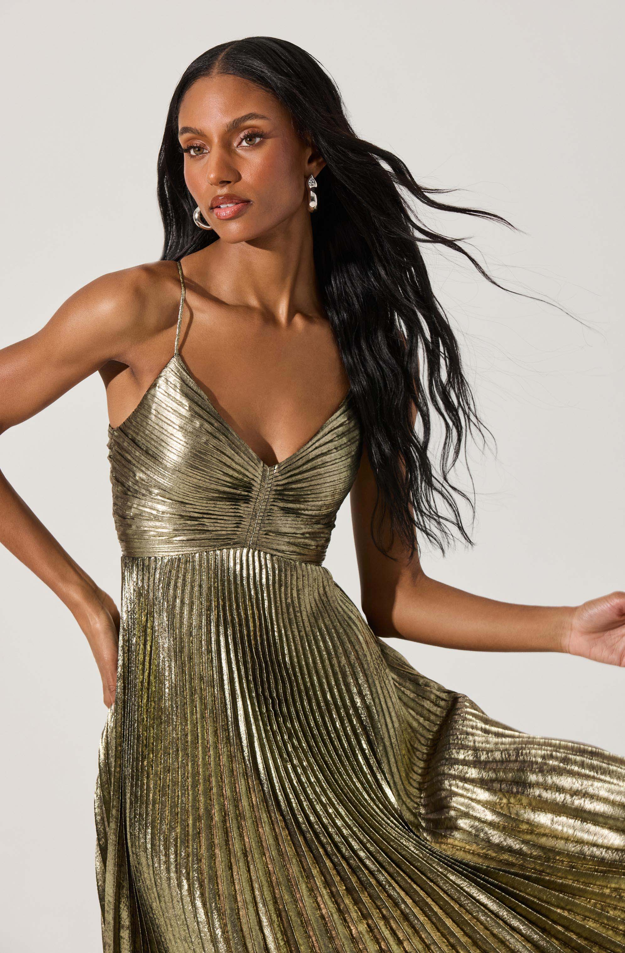 Blythe Metallic Plisse Midi Dress