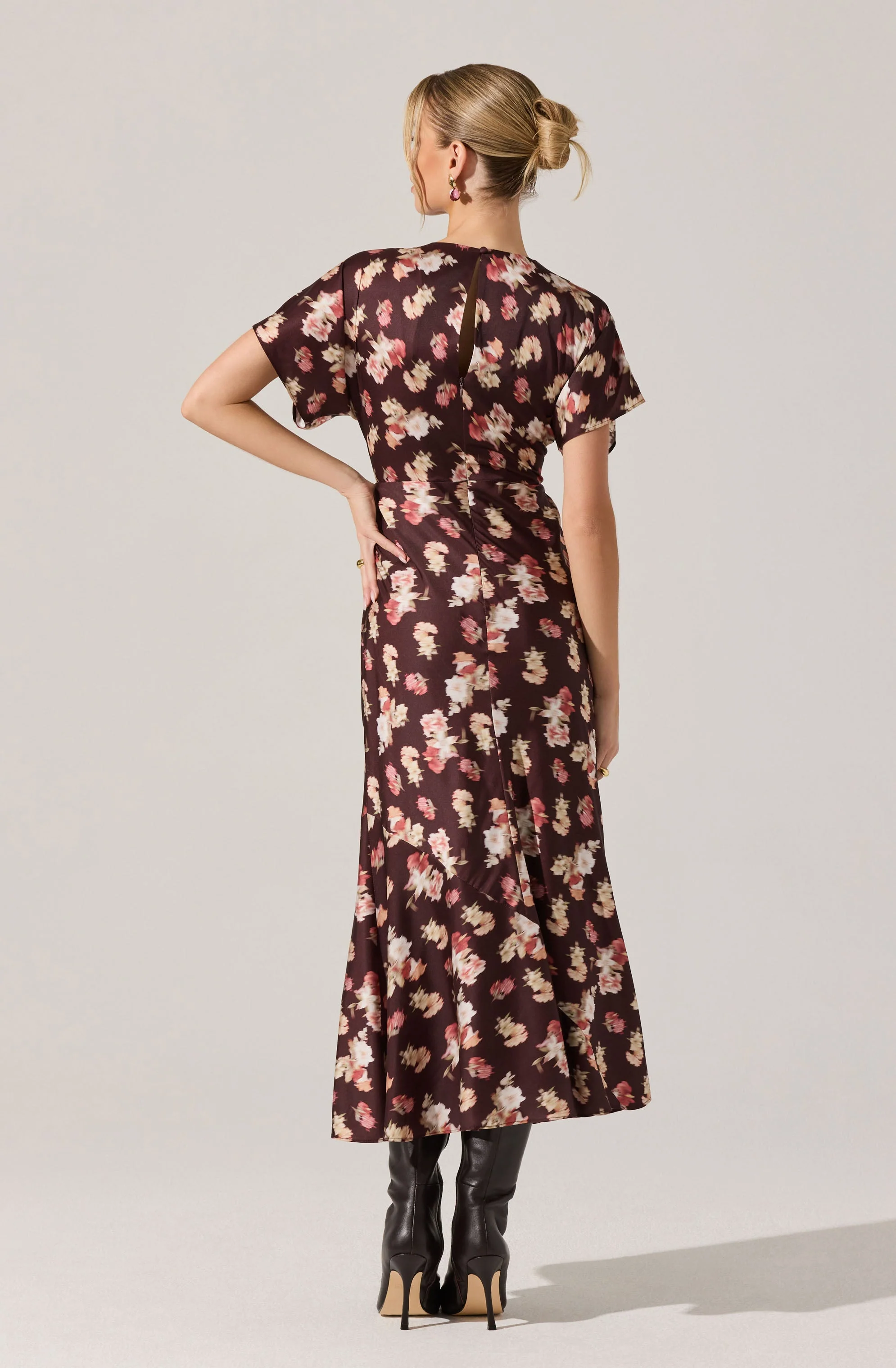 Talyha Floral Satin V-Neck Dress