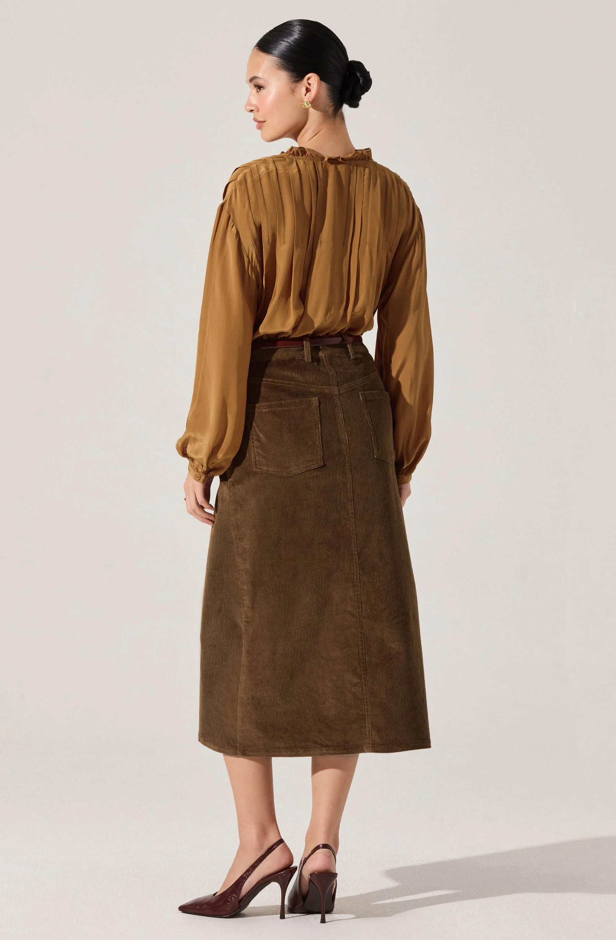 Ashton Pleated Ruffle Trim Top