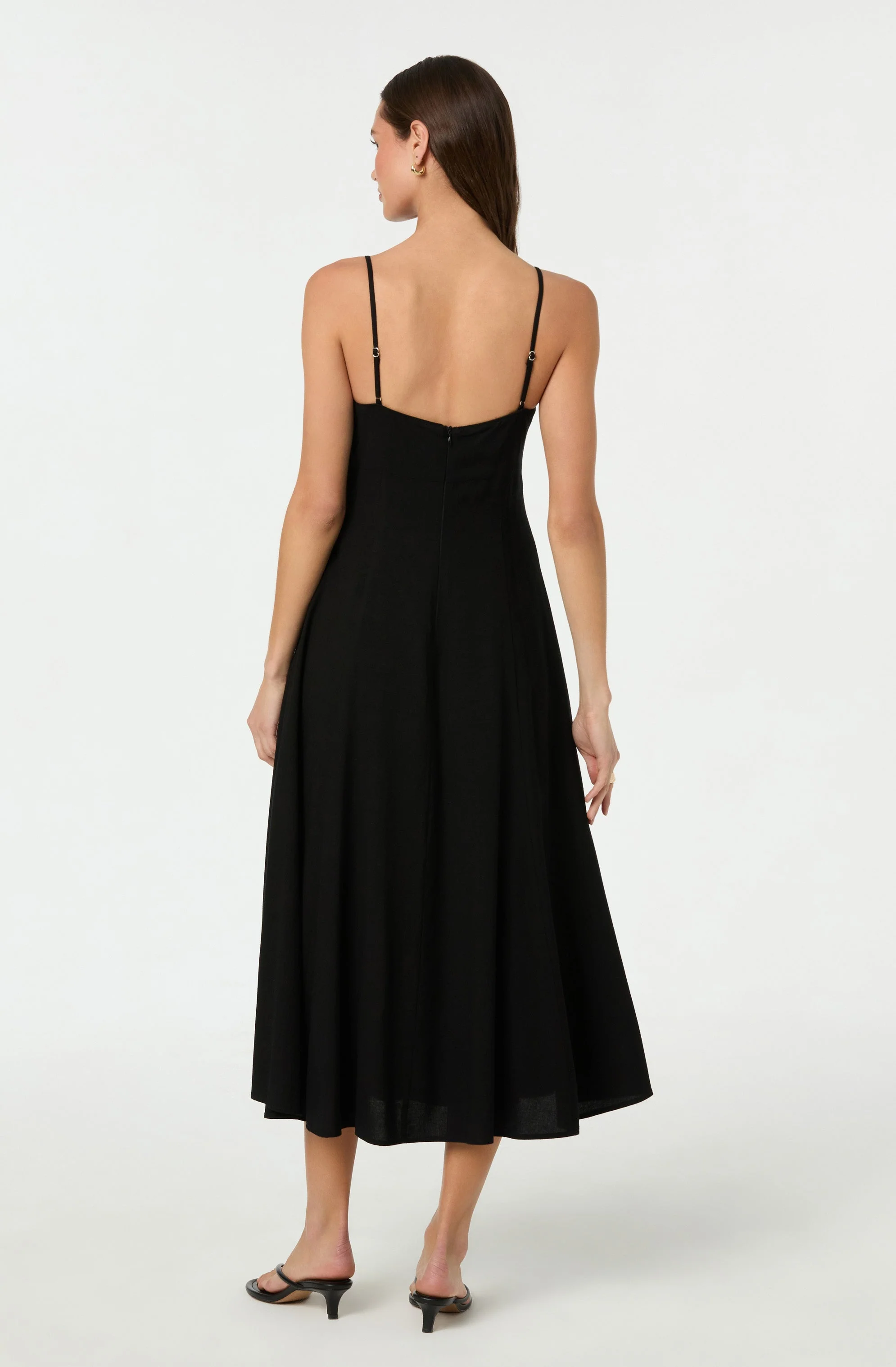 Linen-Blend A-Line Midi Dress