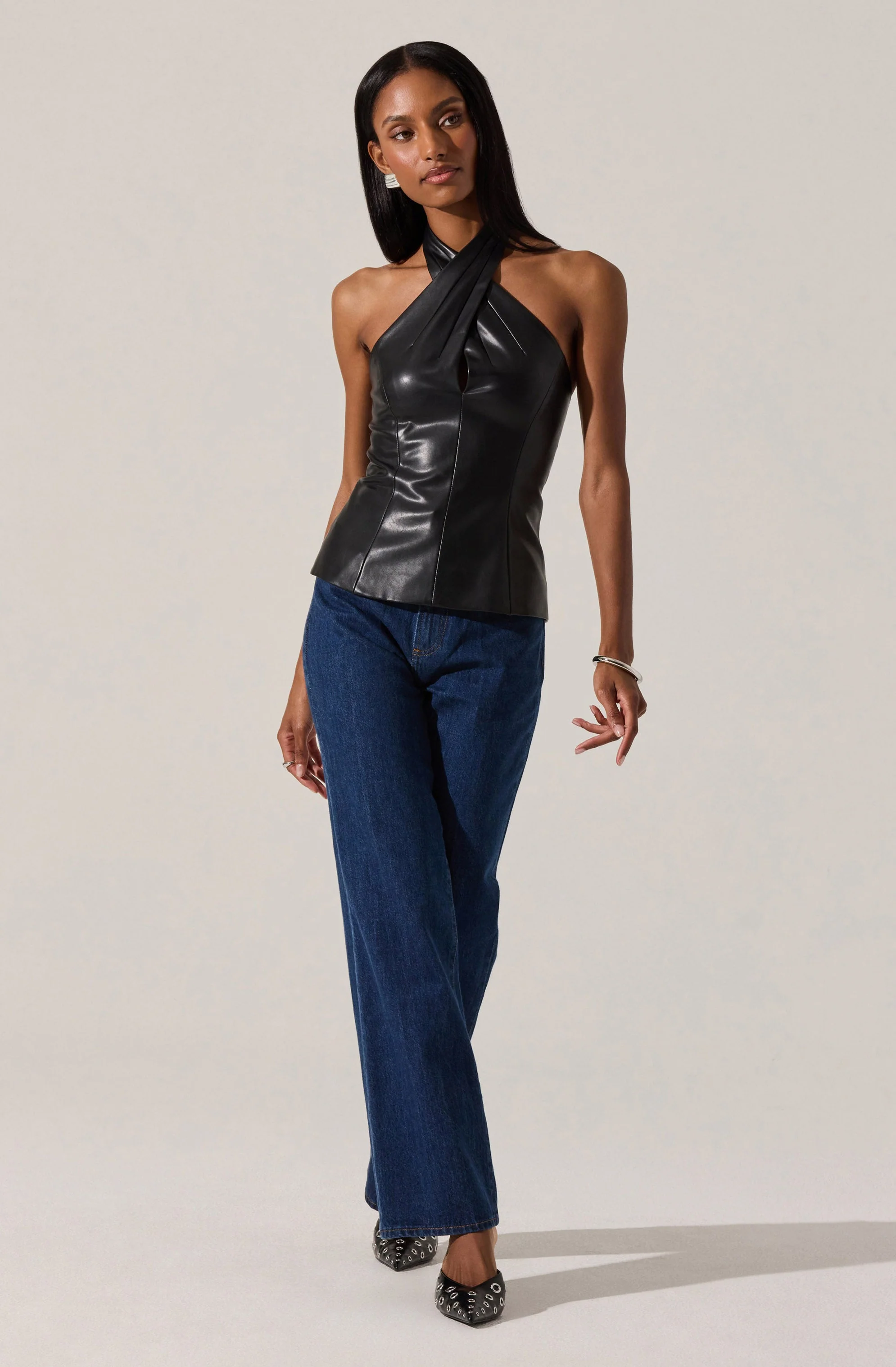 Yaritza Faux Leather Crossover Top