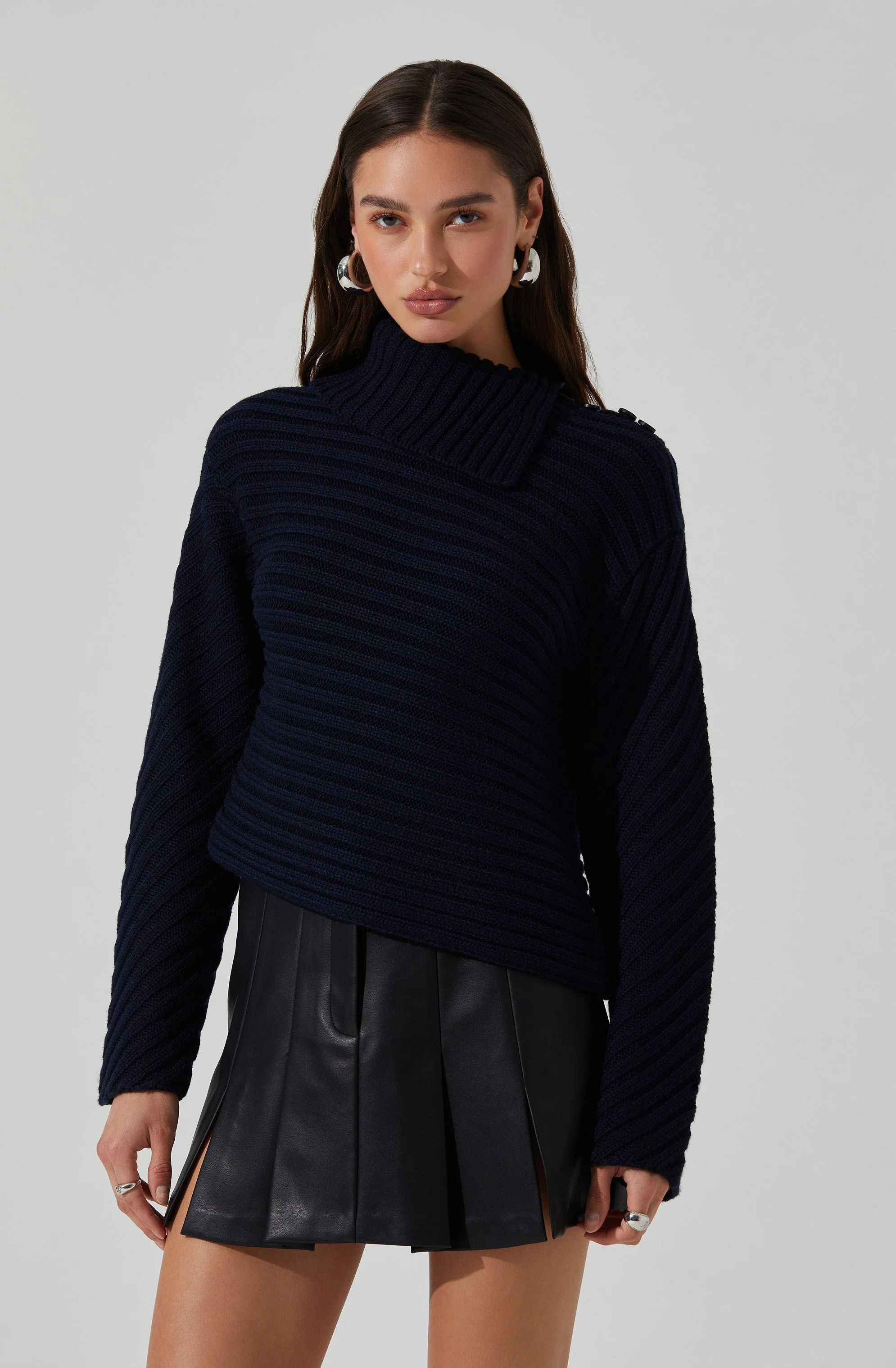 Melita Folded Collar Ribbed Sweater