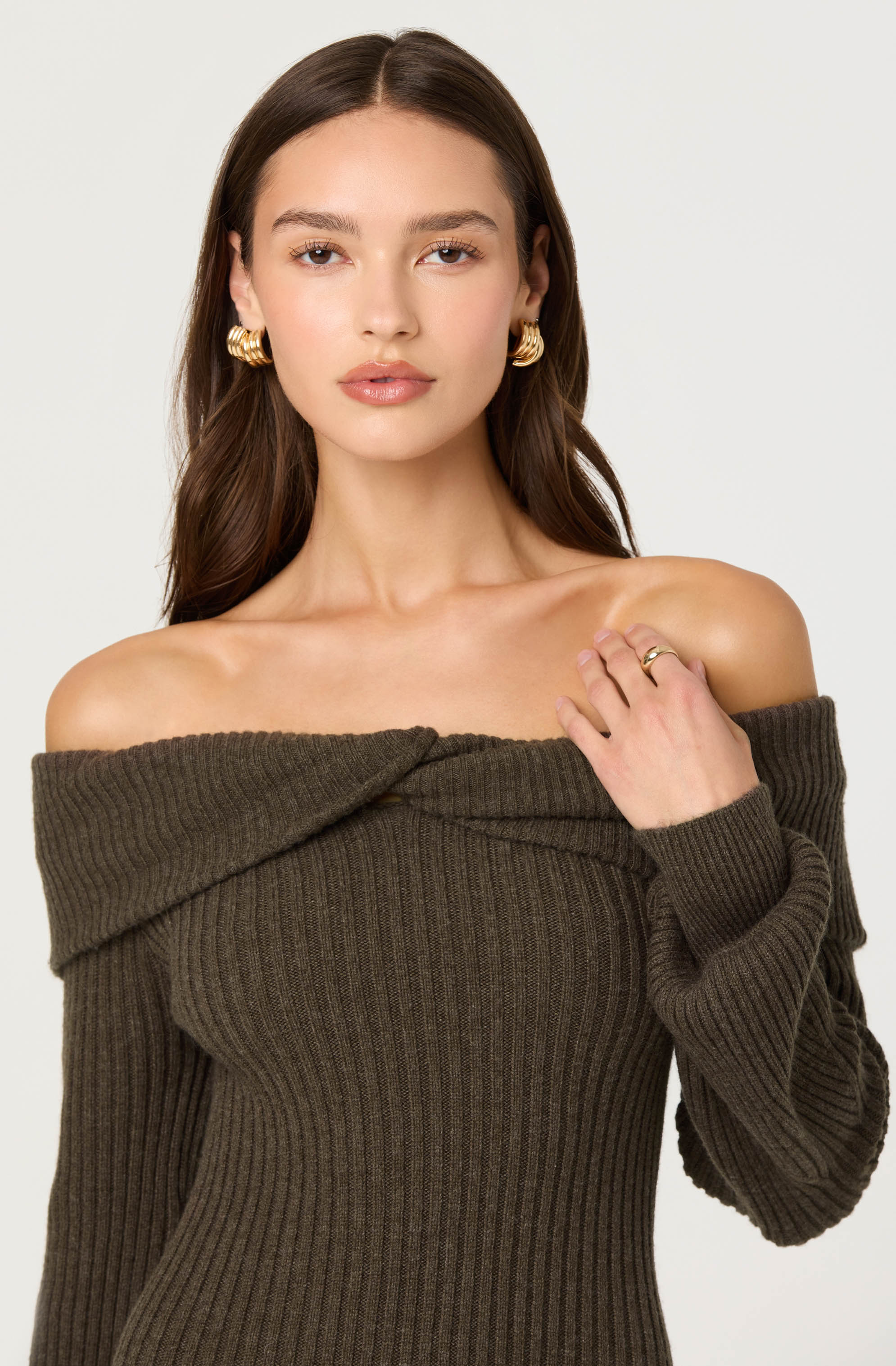 Tilde Off Shoulder Midi Sweater Dress