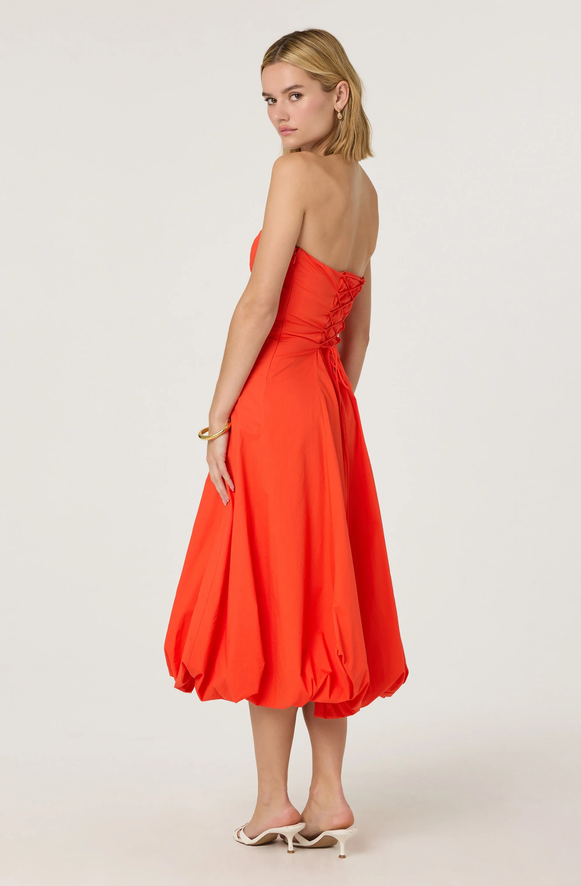 Lace Up Strapless Bubble Dress