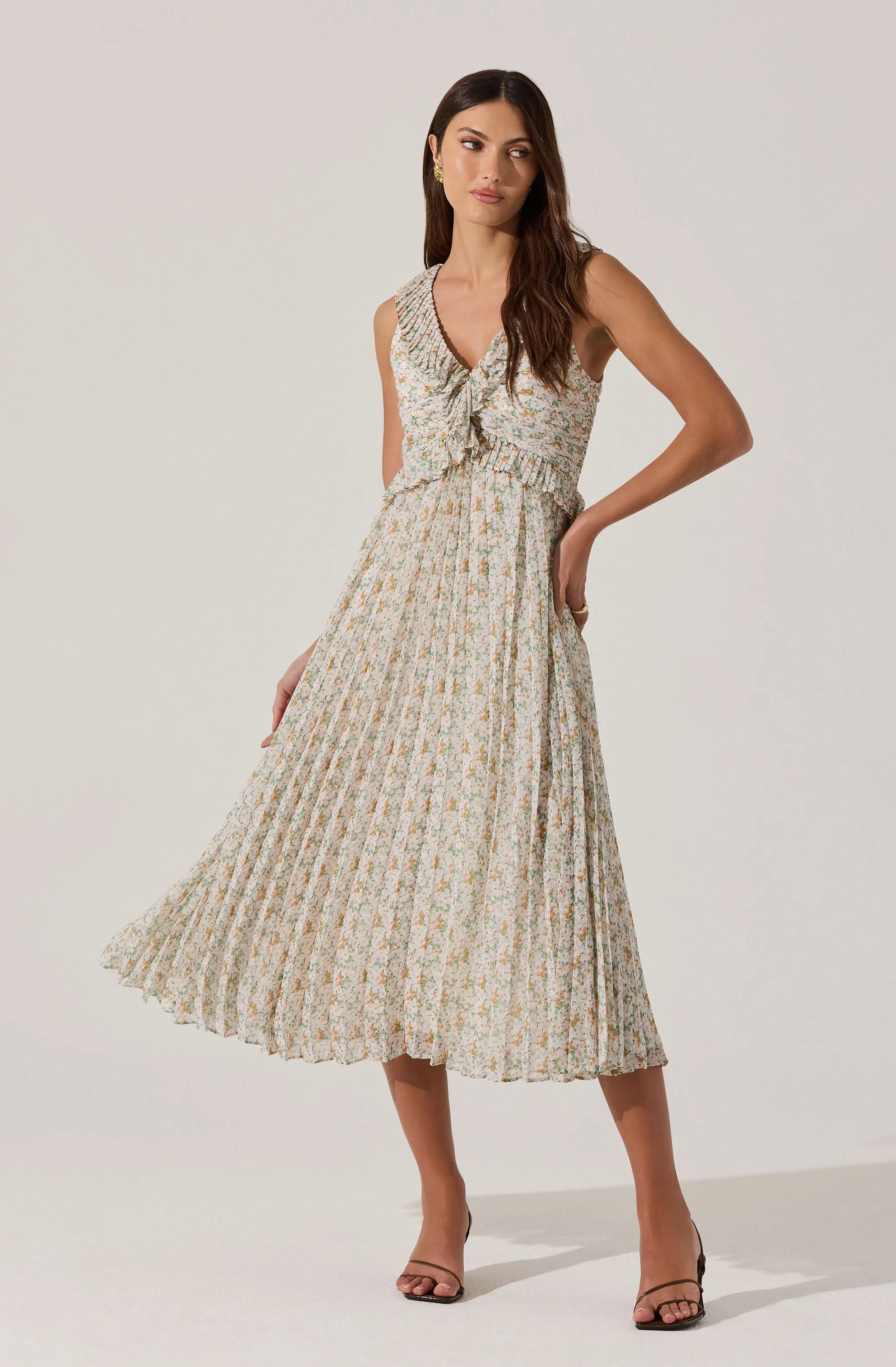 Floral Ruffle Pleated Midi Dress