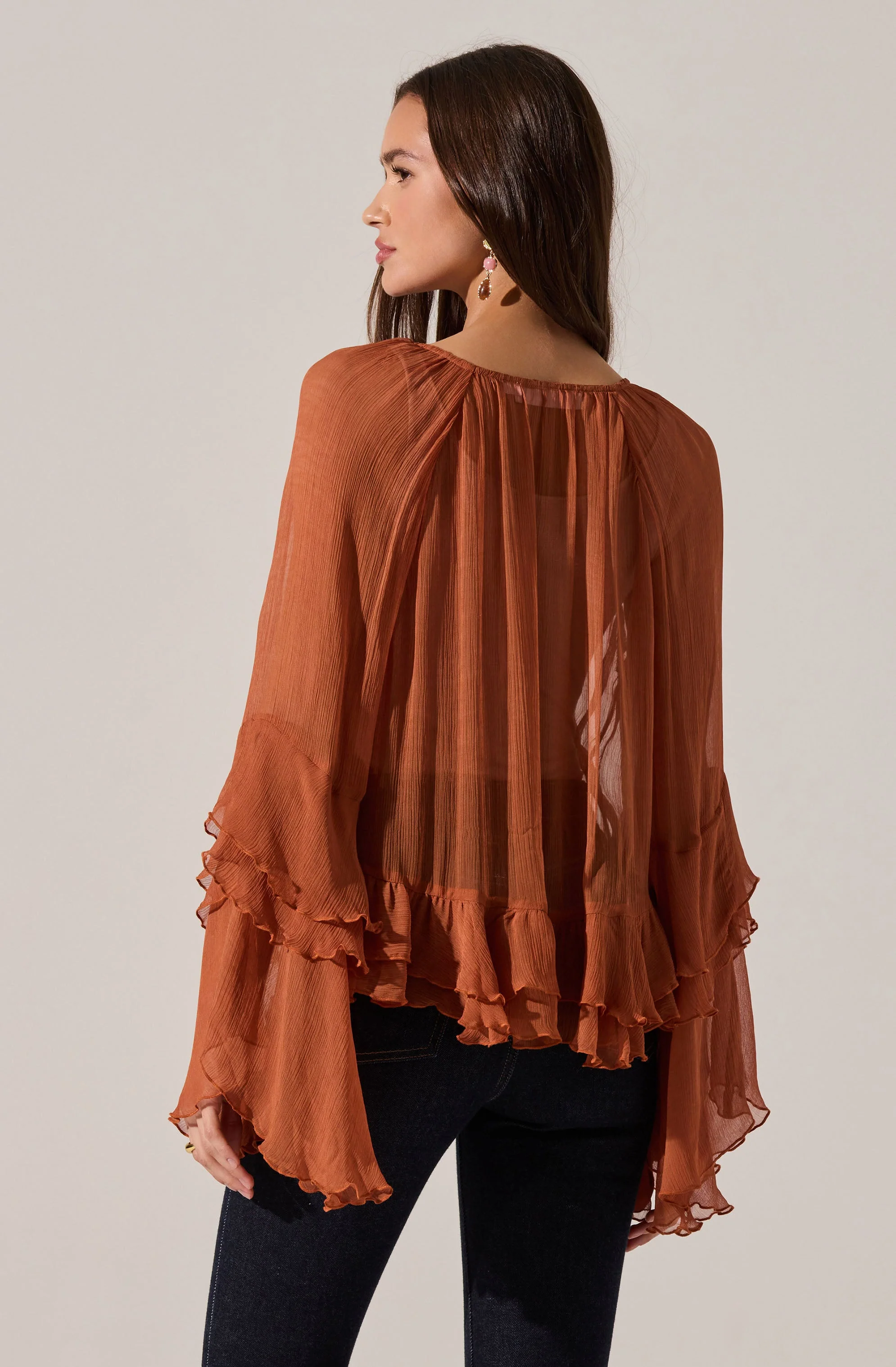 Margaery Sheer Ruffle Peplum Top