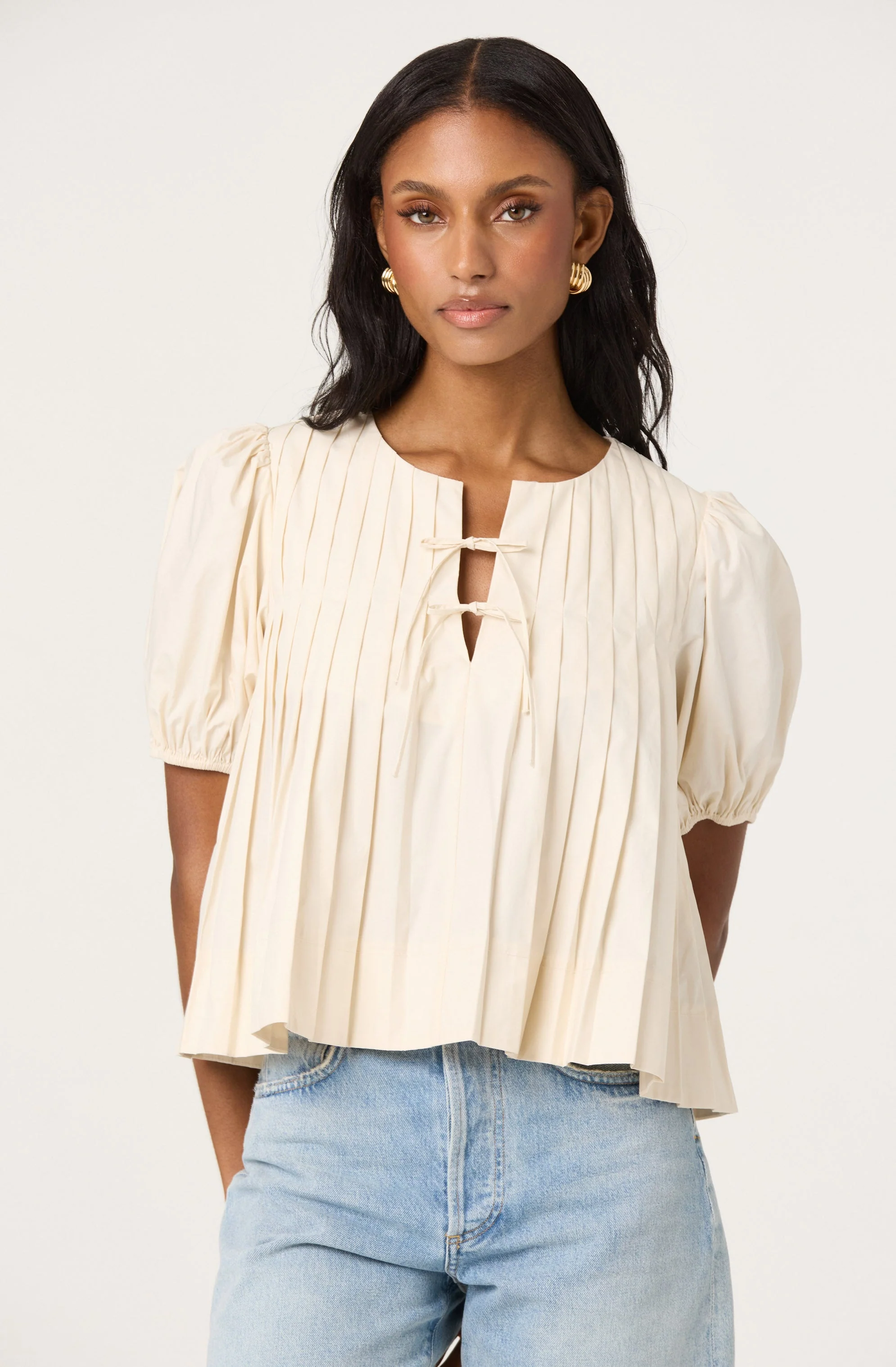 Pleated Puff Sleeve Top