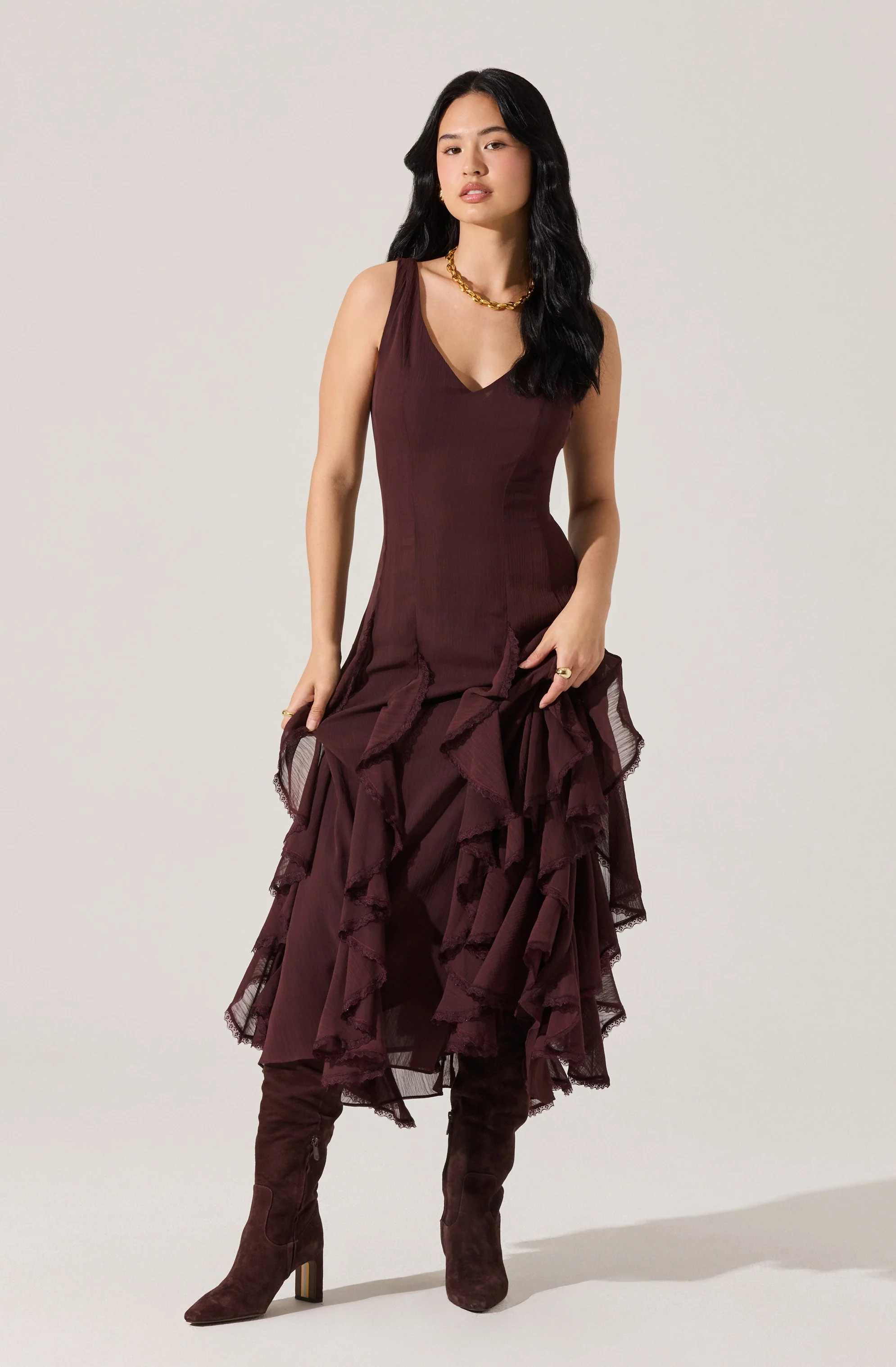 Philomene V-Neck Ruffle Trim Dress