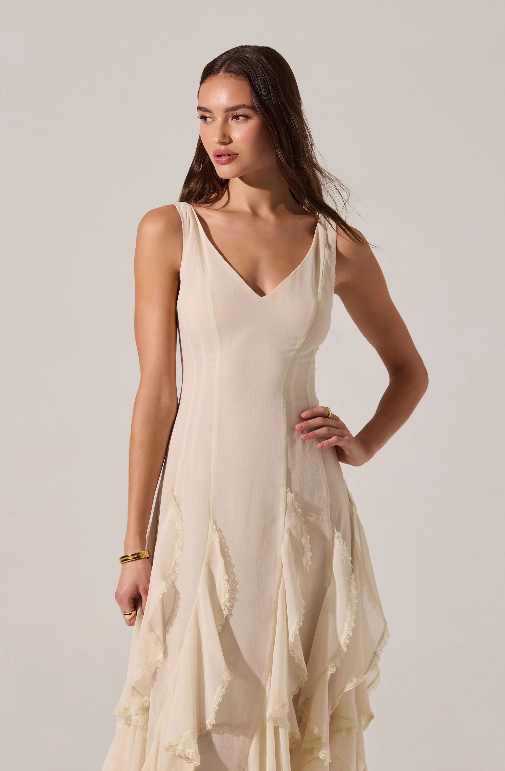 Philomene V-Neck Ruffle Trim Dress