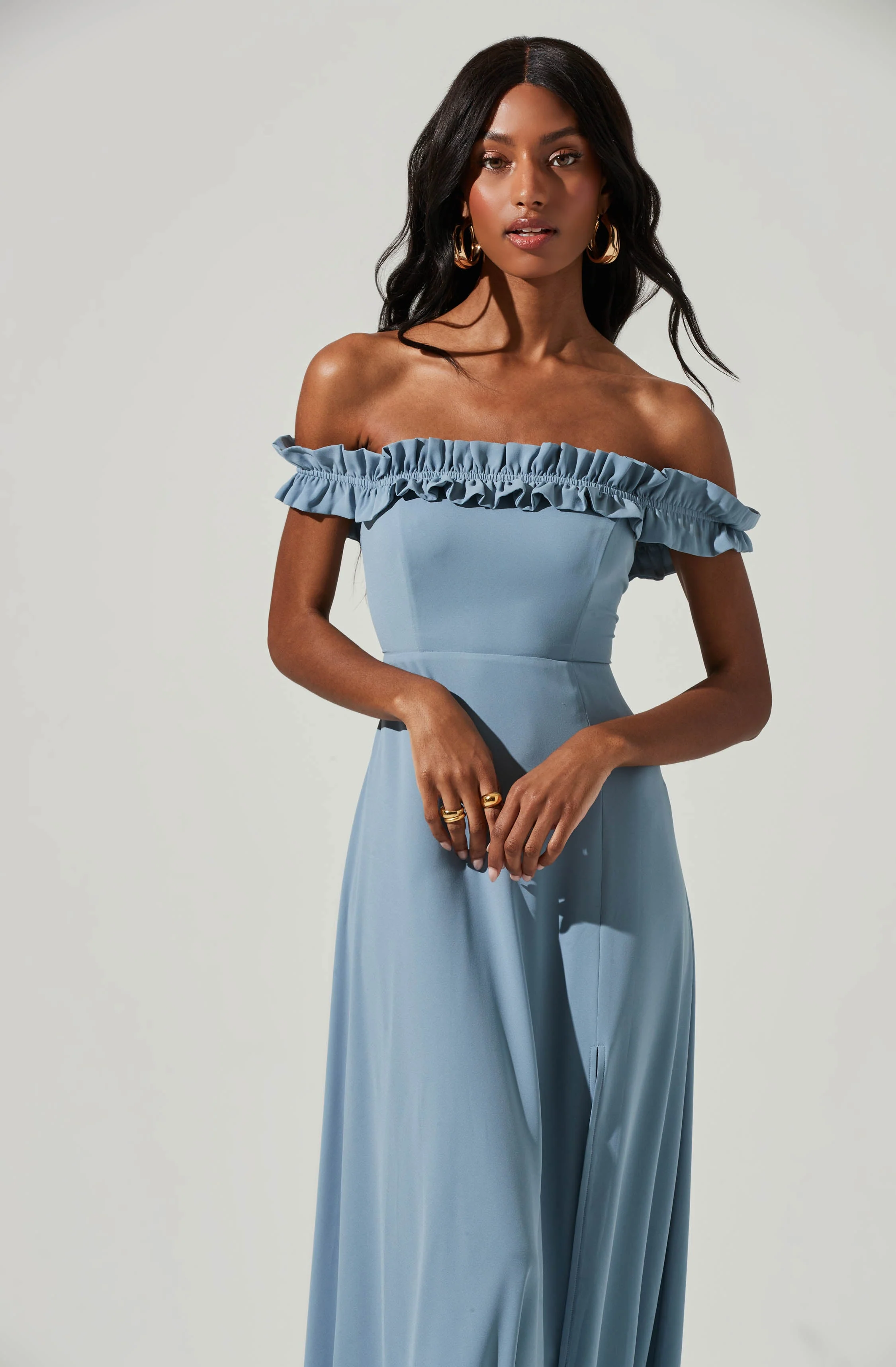 Venetia Off Shoulder Ruffle Trim Maxi Dress