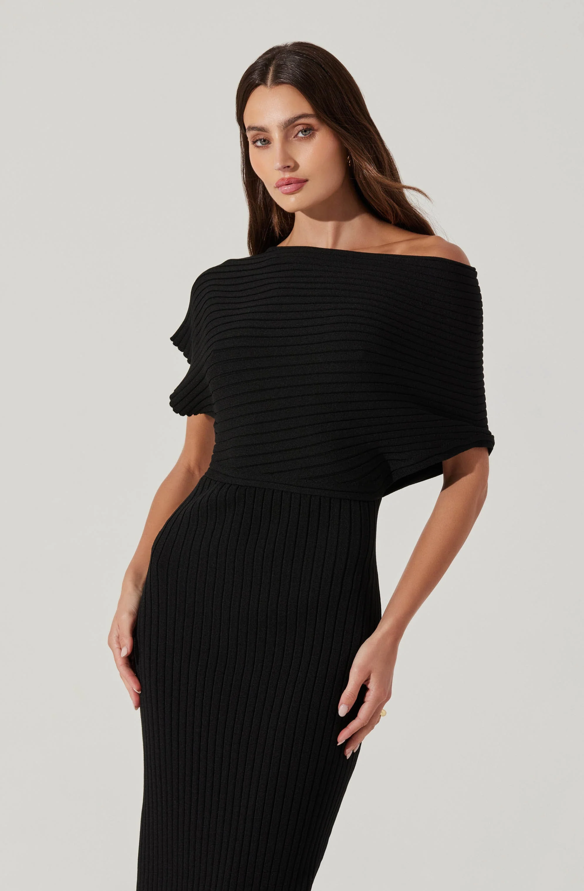 Off Shoulder Ribbed Sweater Dress