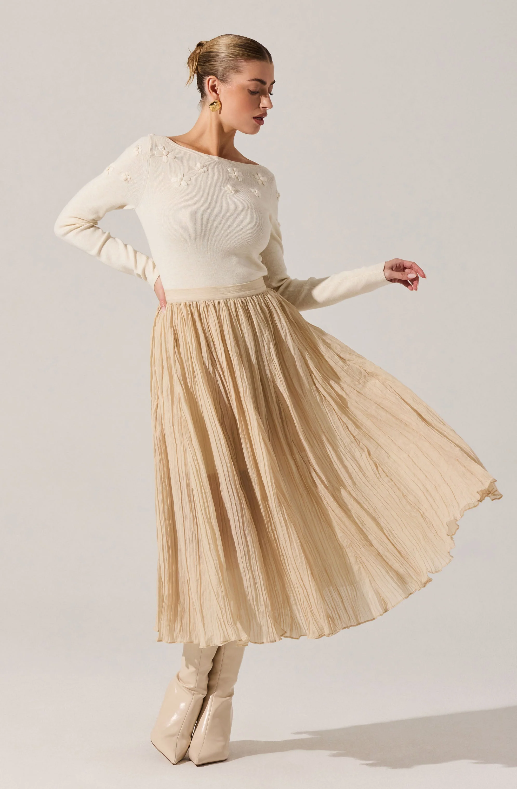 Salome Pleated Flare Midi Skirt