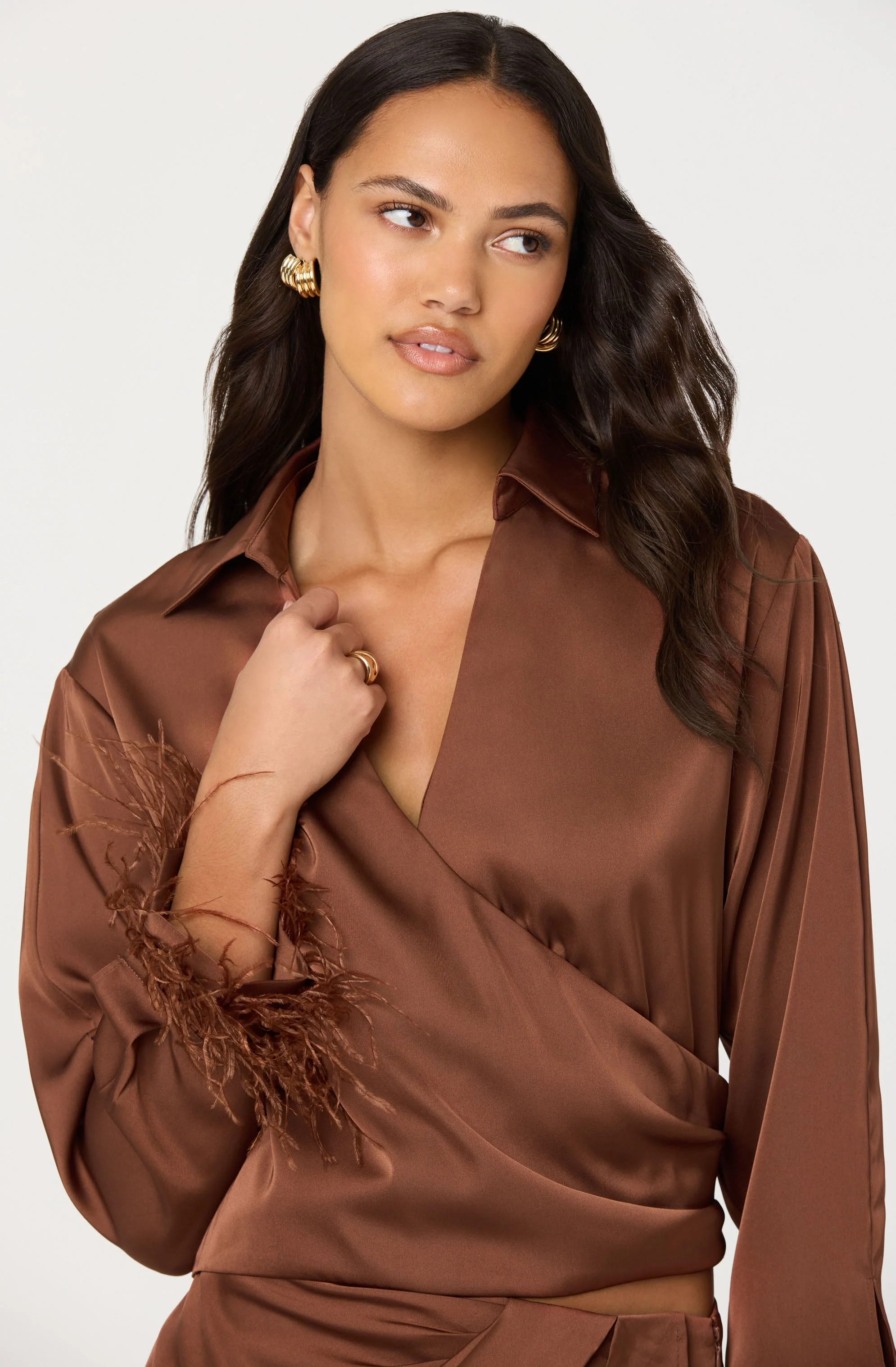 Catrina Satin Feather Trim Top
