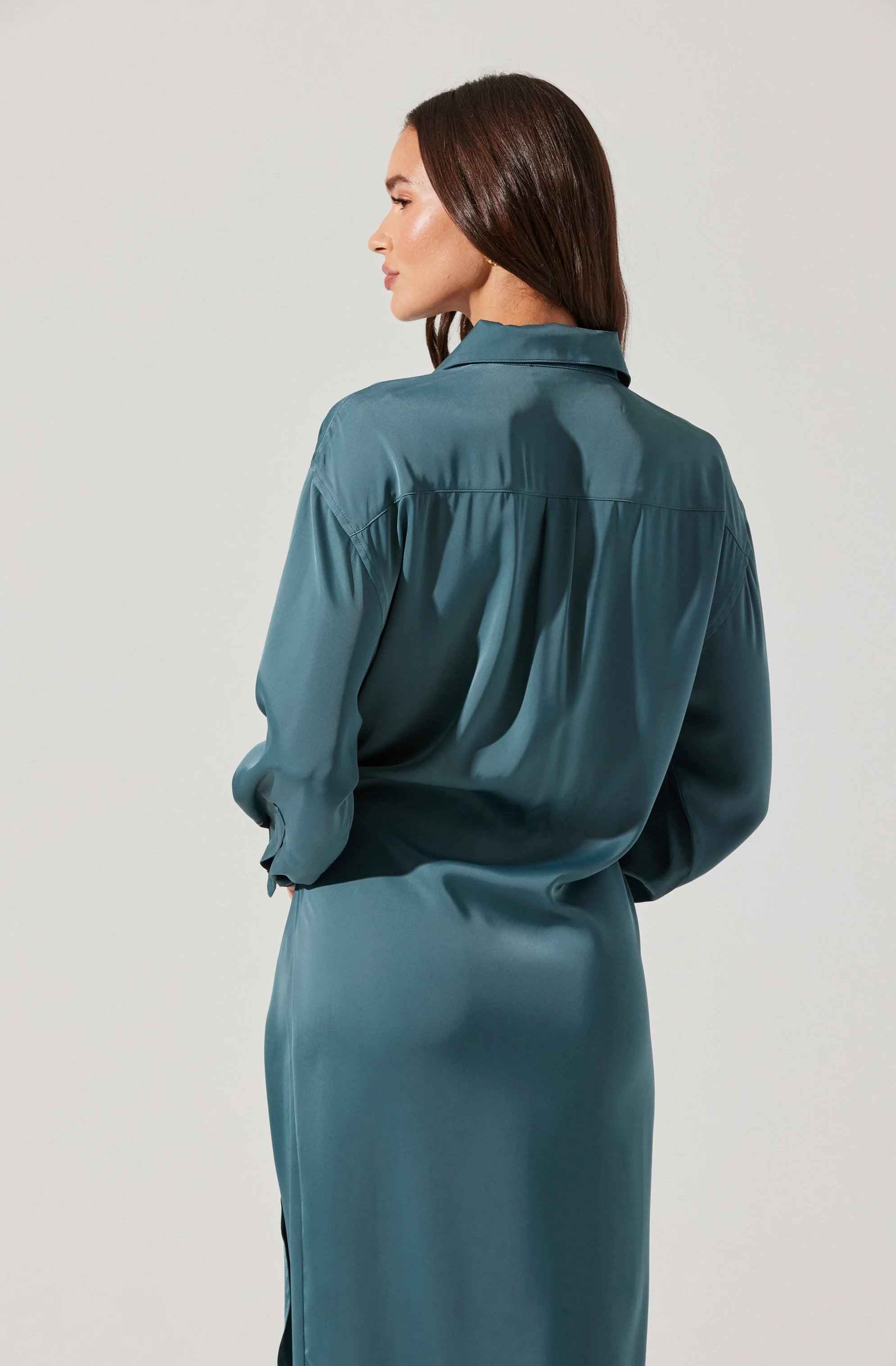 Ira Satin Wrap Shirt Dress