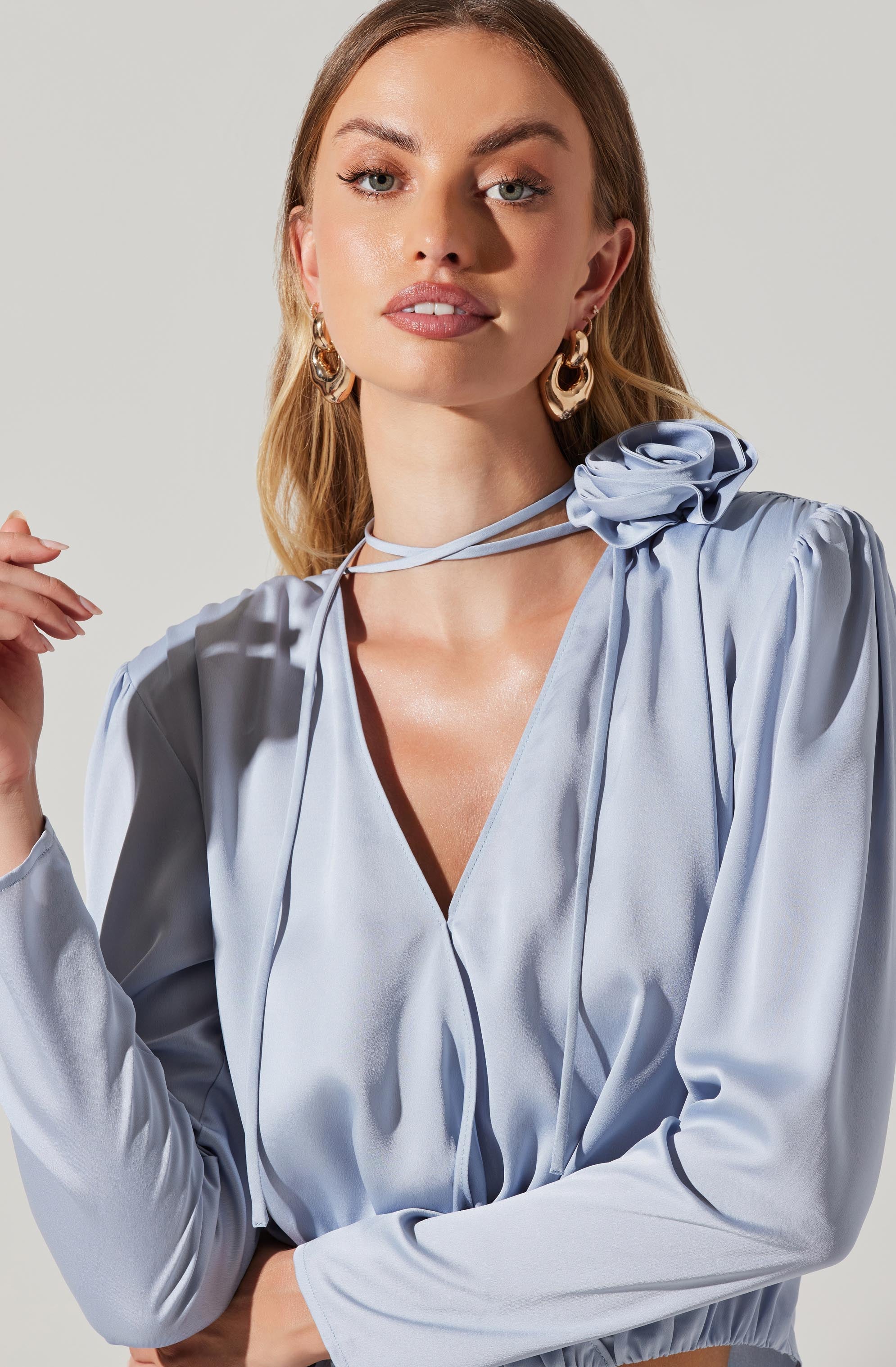 Lovisa Satin Long Sleeve Corsage Top