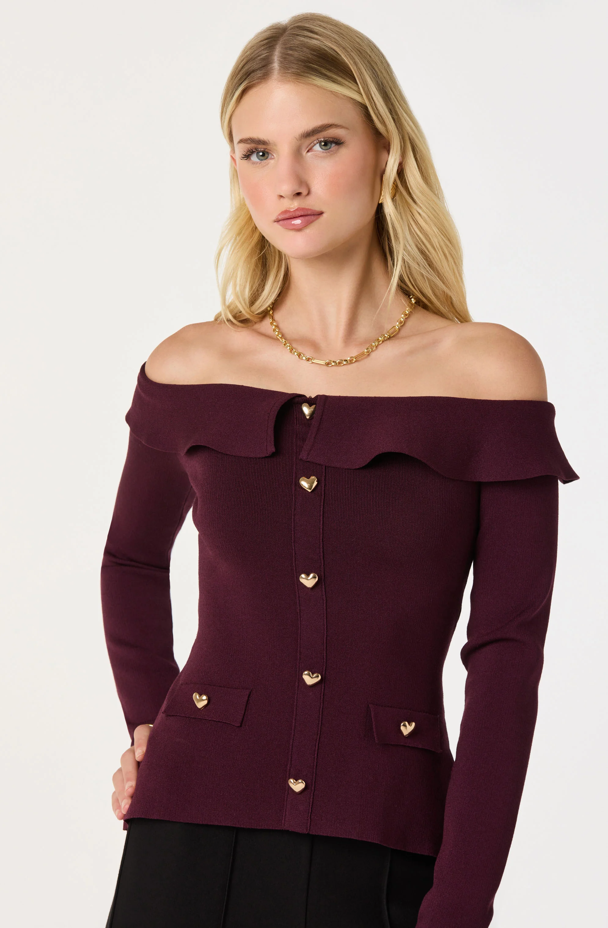 Off Shoulder Foldover Ruffle Sweater