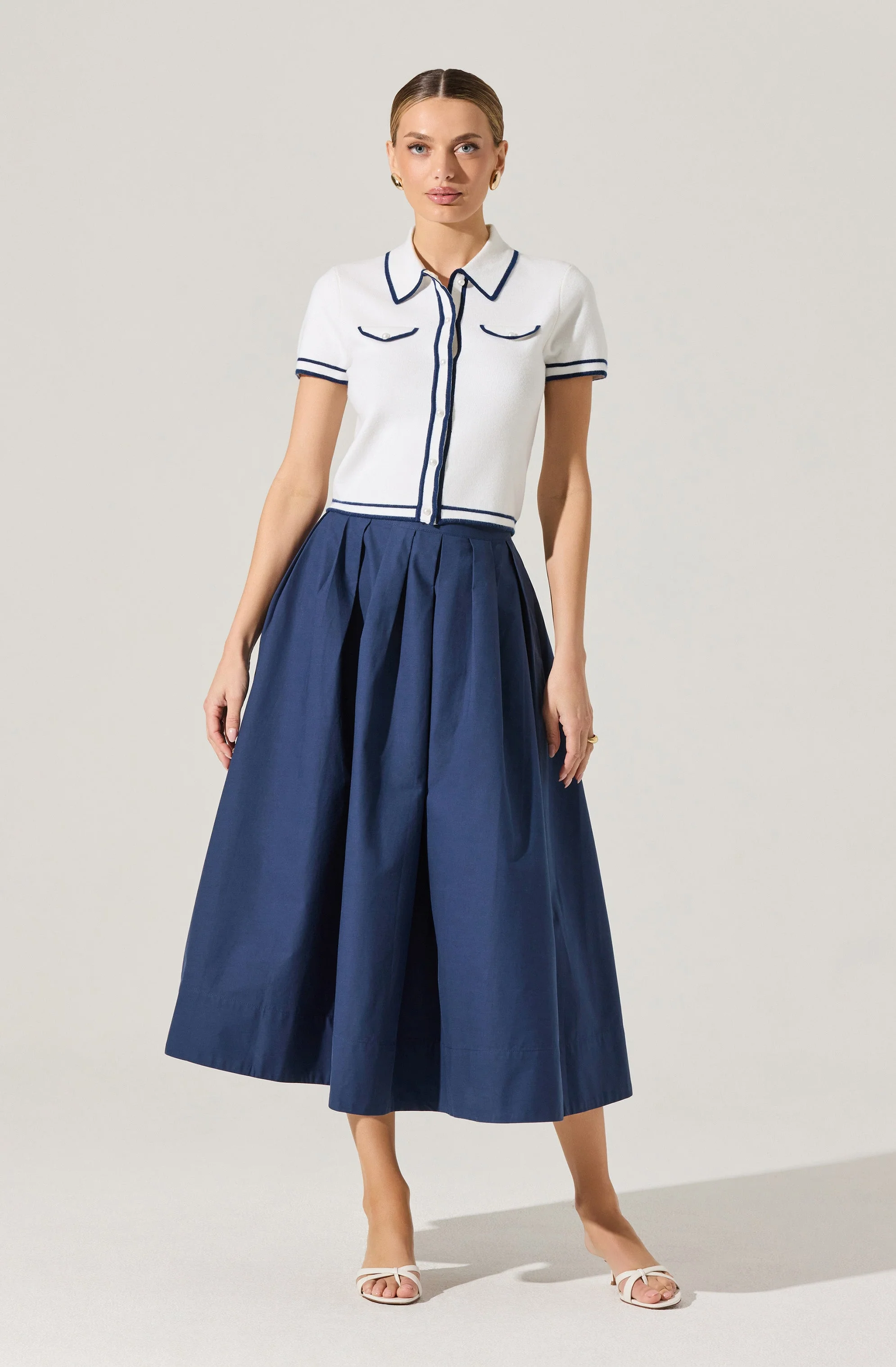 Full Flared Poplin Midi Skirt