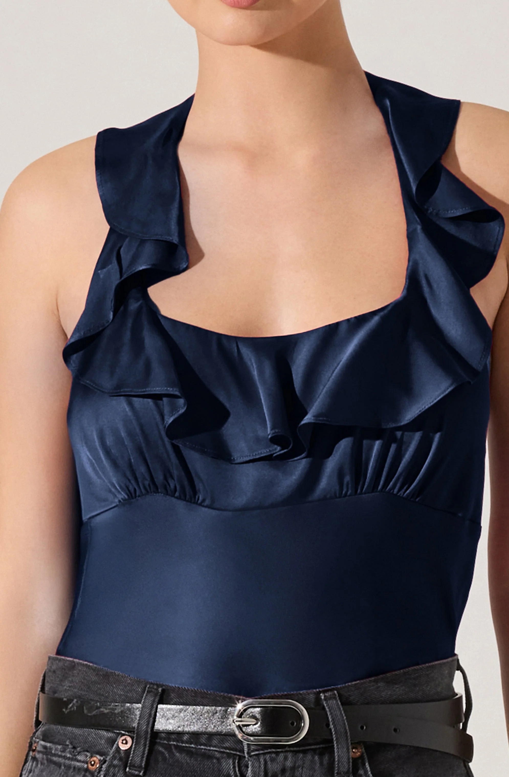 Morrigan Satin Ruffle Halter Top